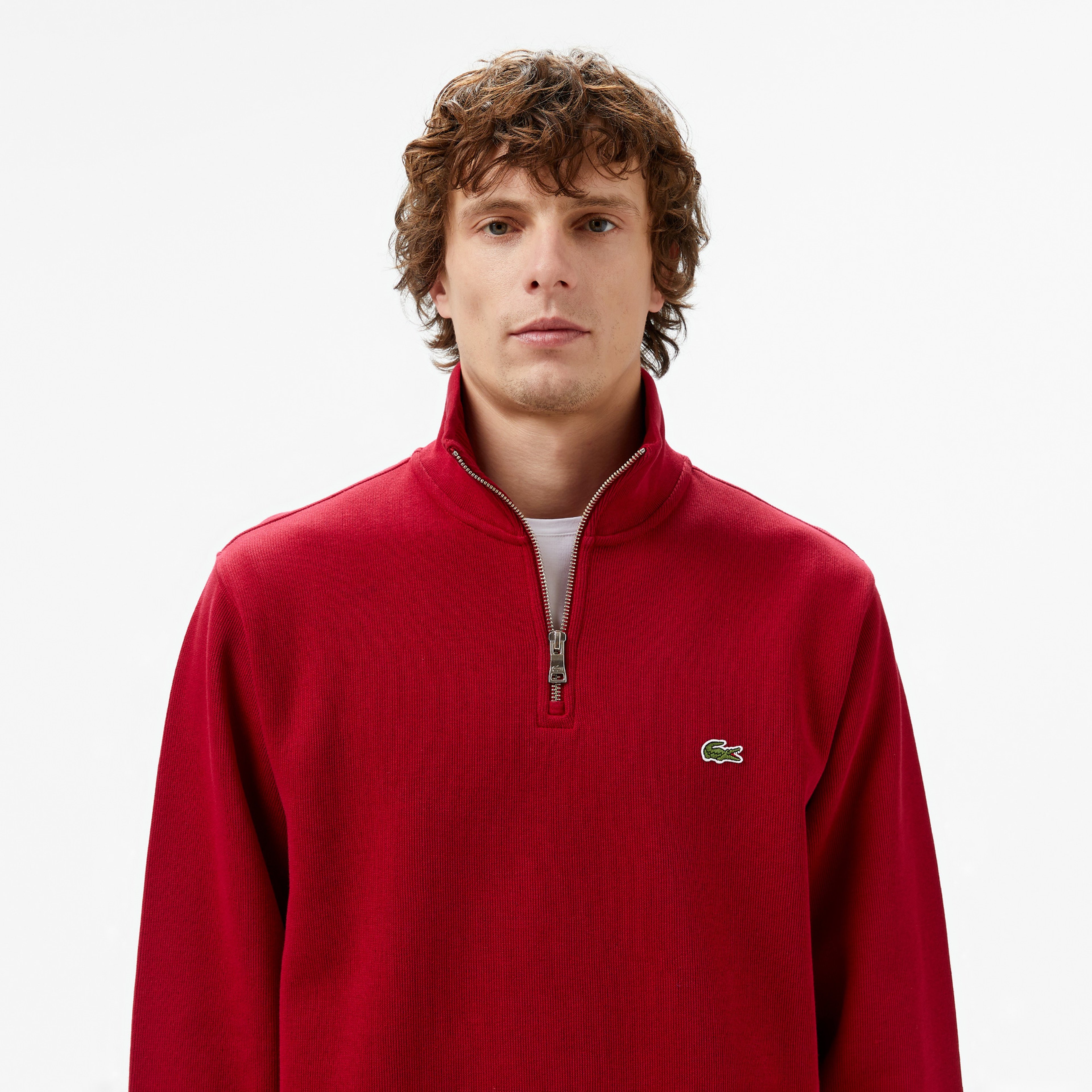 Erkek Classic Fit Yarım Fermuarlı Bordo Sweatshirt