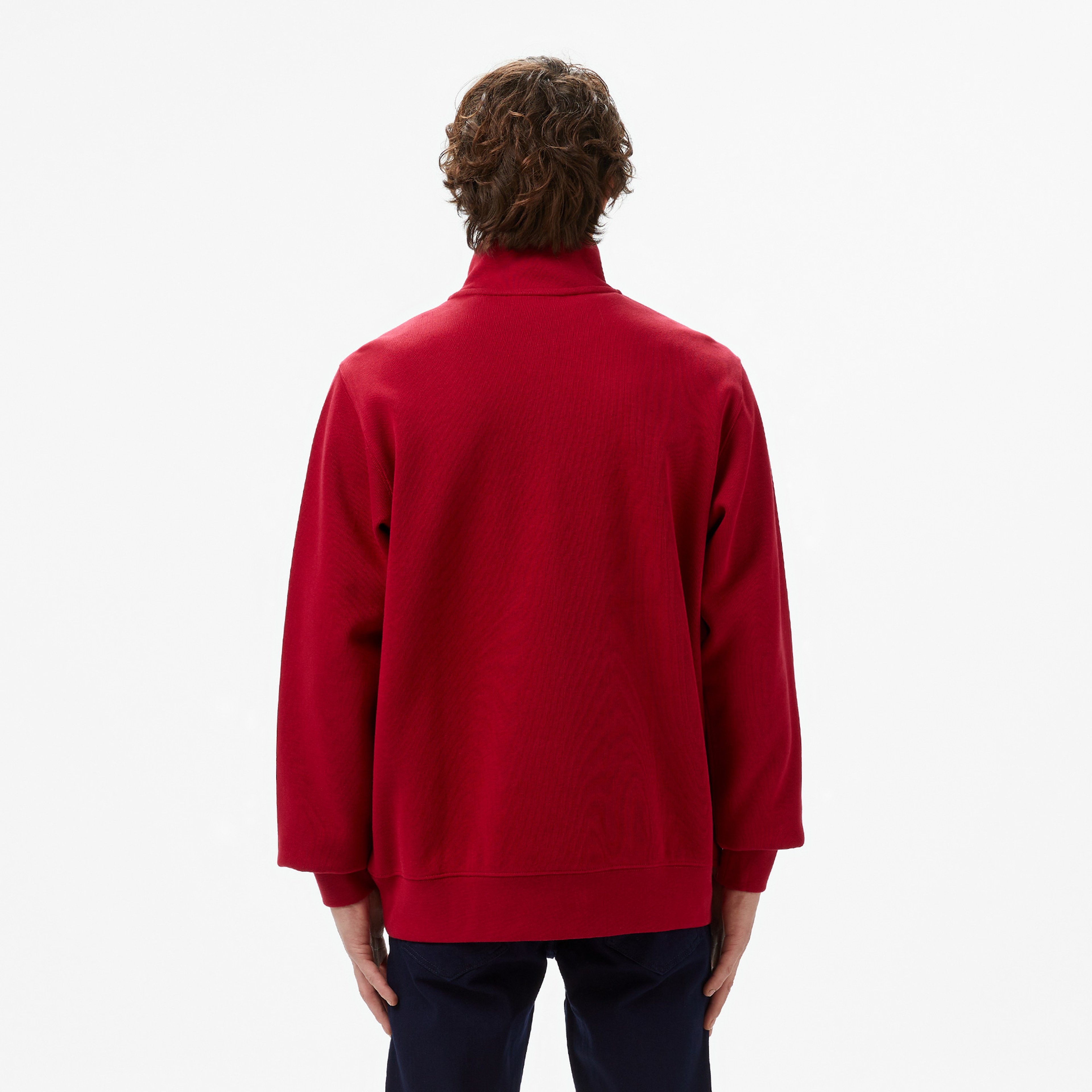 Erkek Classic Fit Yarım Fermuarlı Bordo Sweatshirt