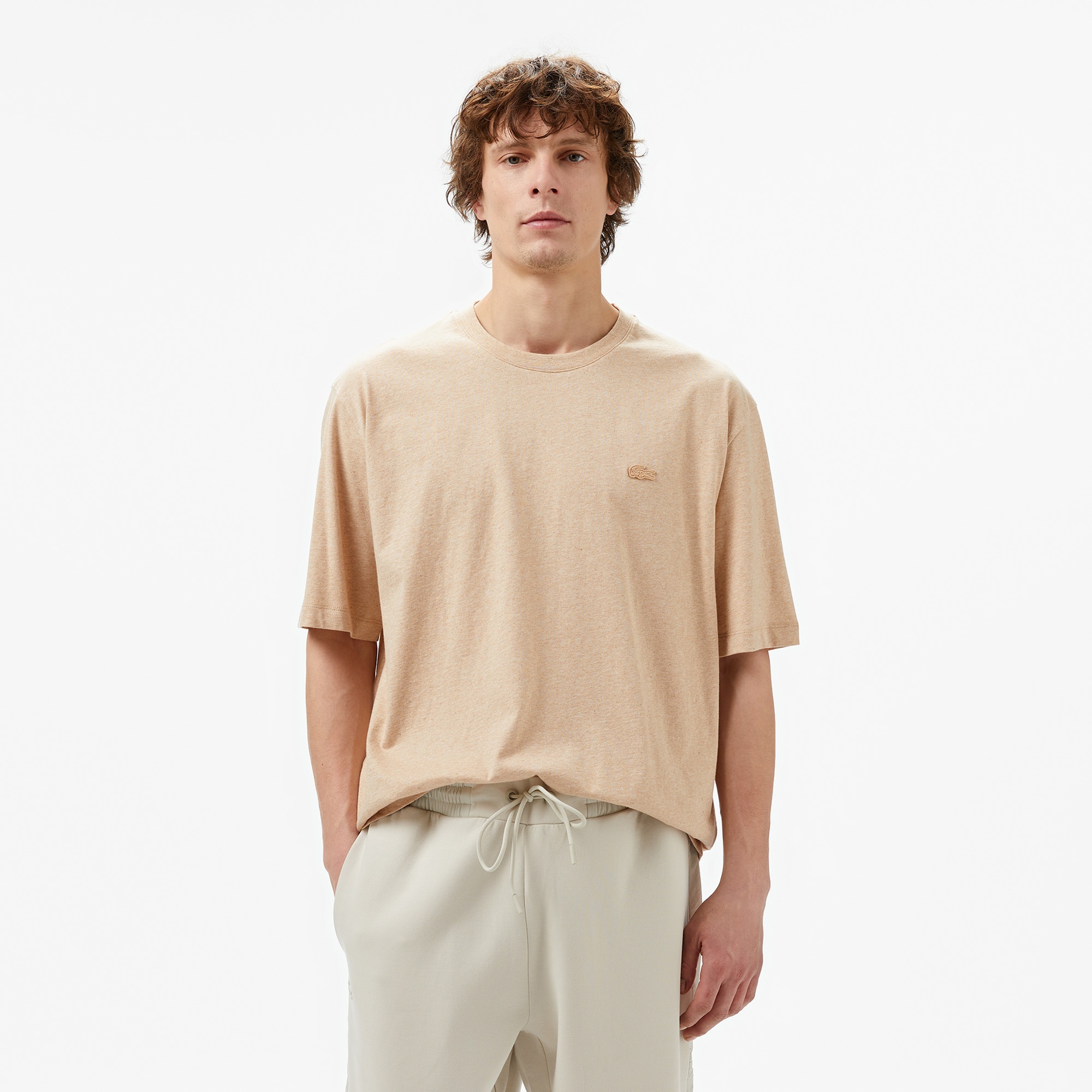 Lacoste Erkek Loose Fit Bisiklet Yaka Bej T-Shirt