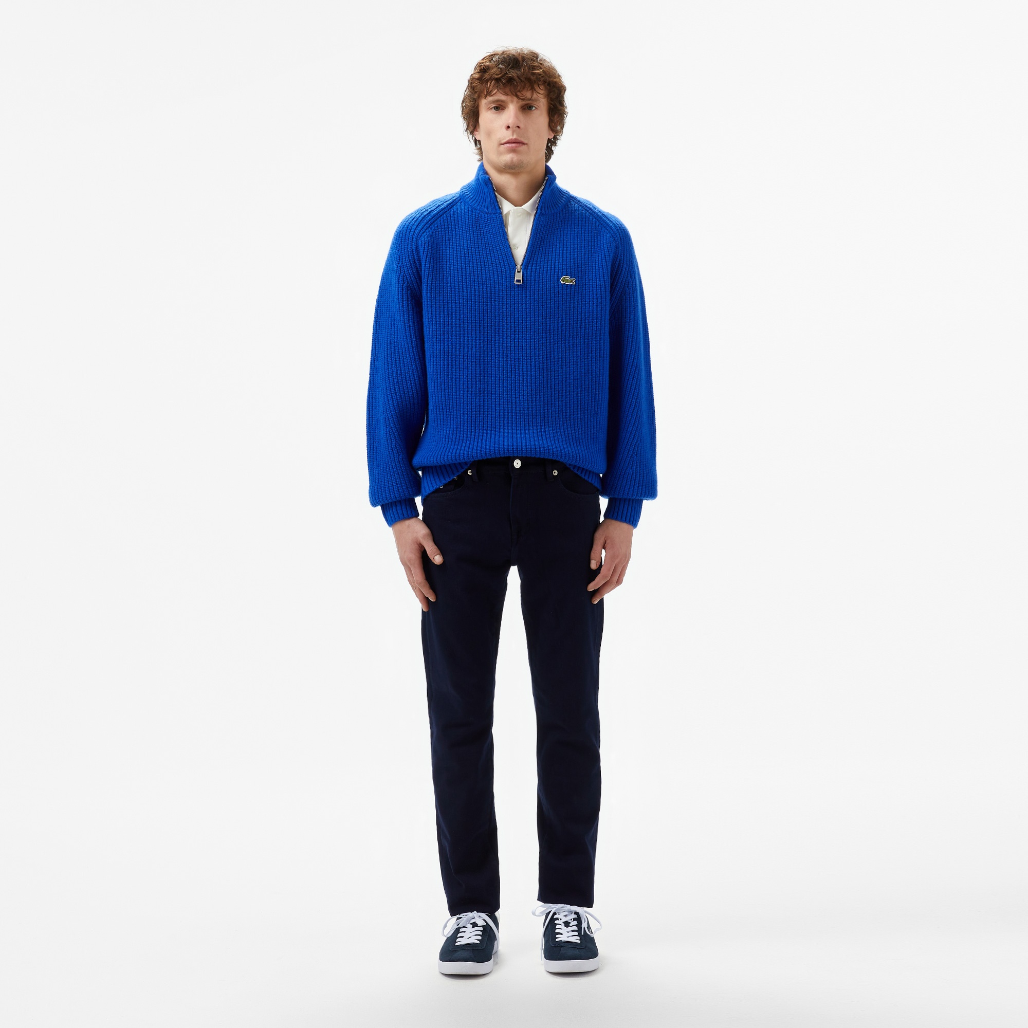 Lacoste Erkek Classic Fit Yarım Fermuarlı Lacivert Kazak