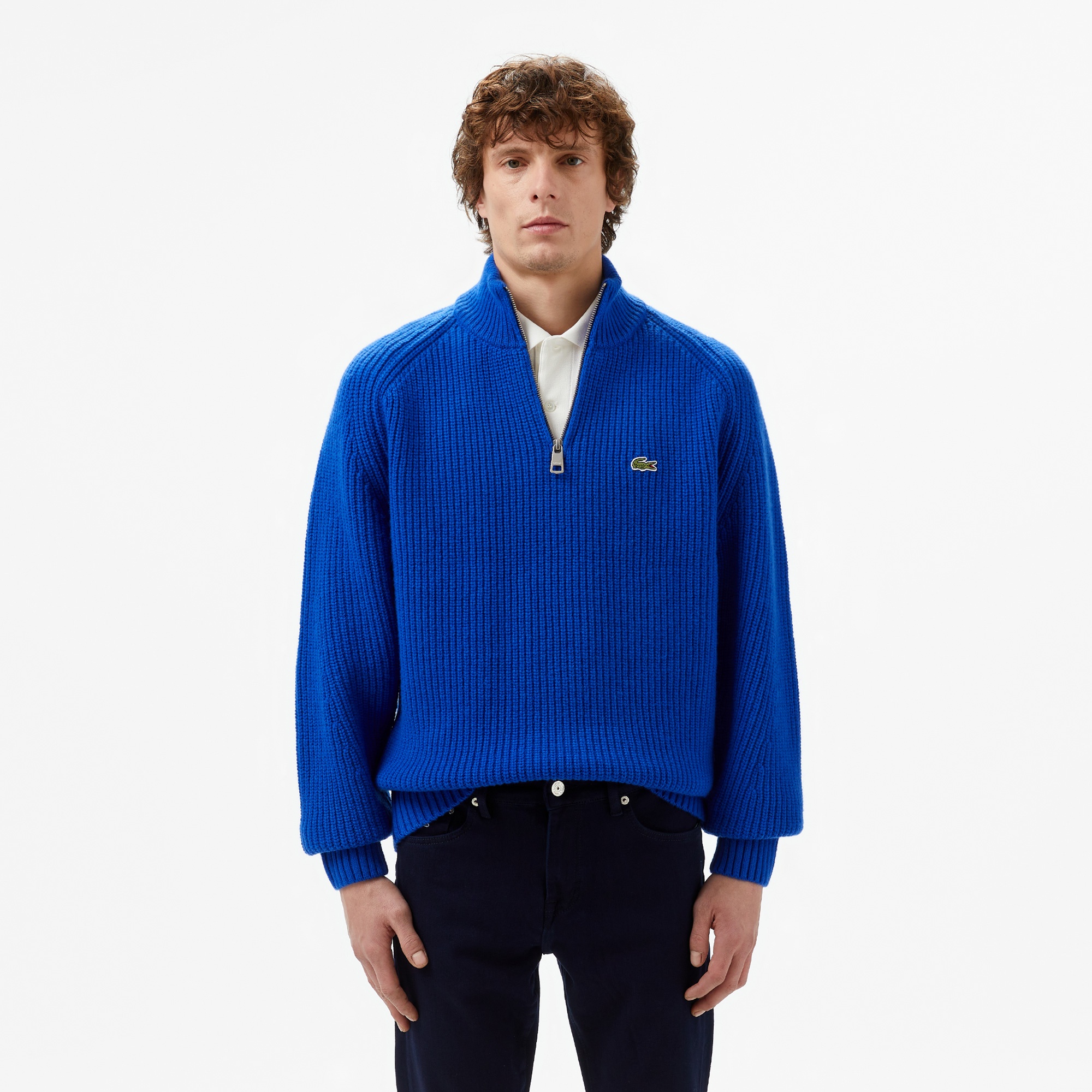 Lacoste Erkek Classic Fit Yarım Fermuarlı Lacivert Kazak