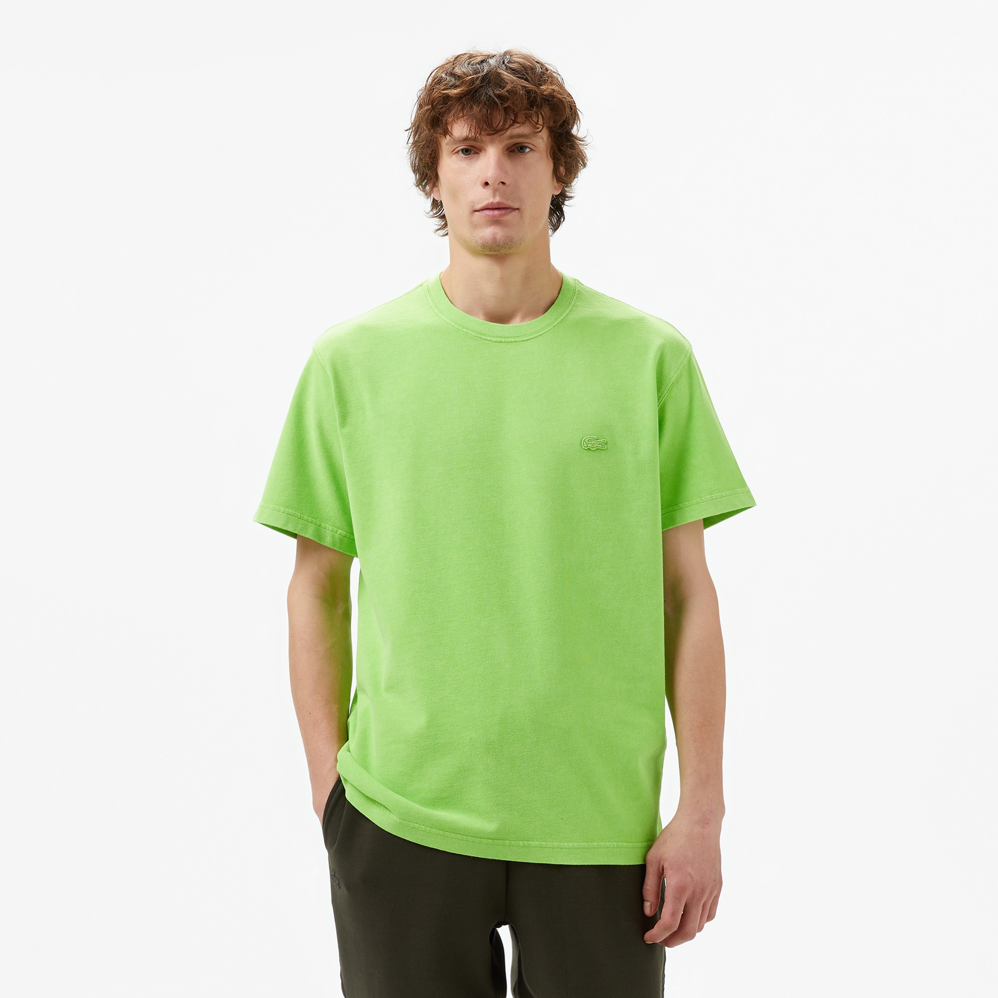 Lacoste Unisex Classic Fit Bisiklet Yaka Yeşil T-Shirt