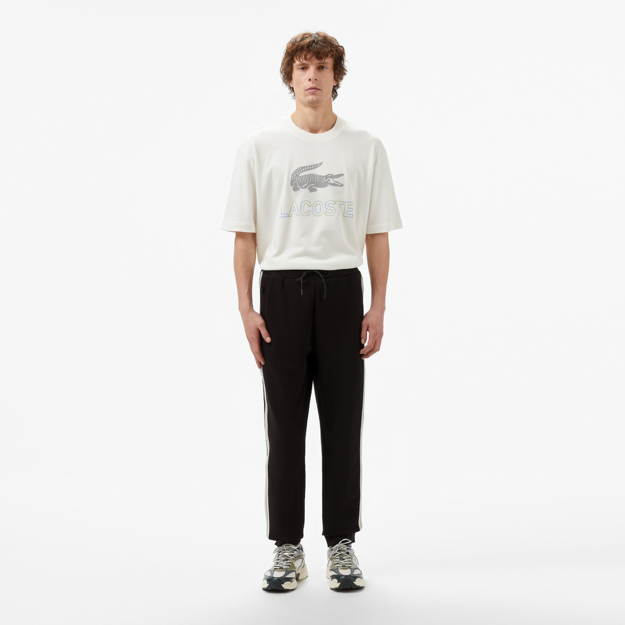 Lacoste Erkek Slim Fit Çizgili Siyah Eşofman Altı