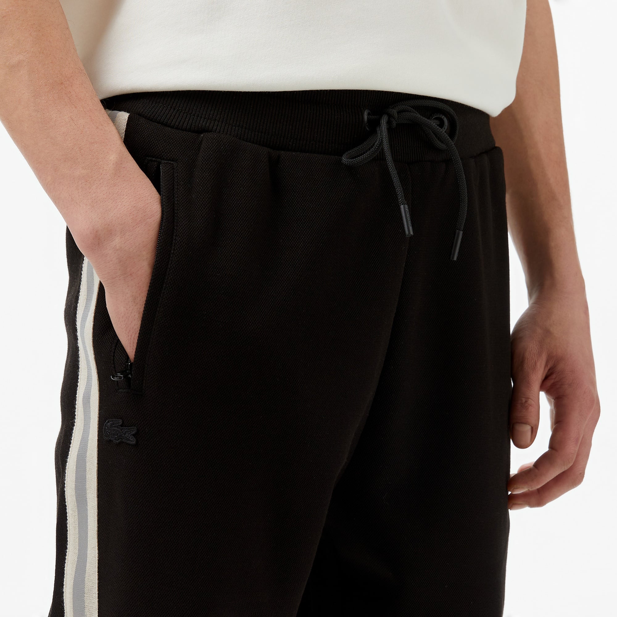 Lacoste Erkek Slim Fit Çizgili Siyah Eşofman Altı