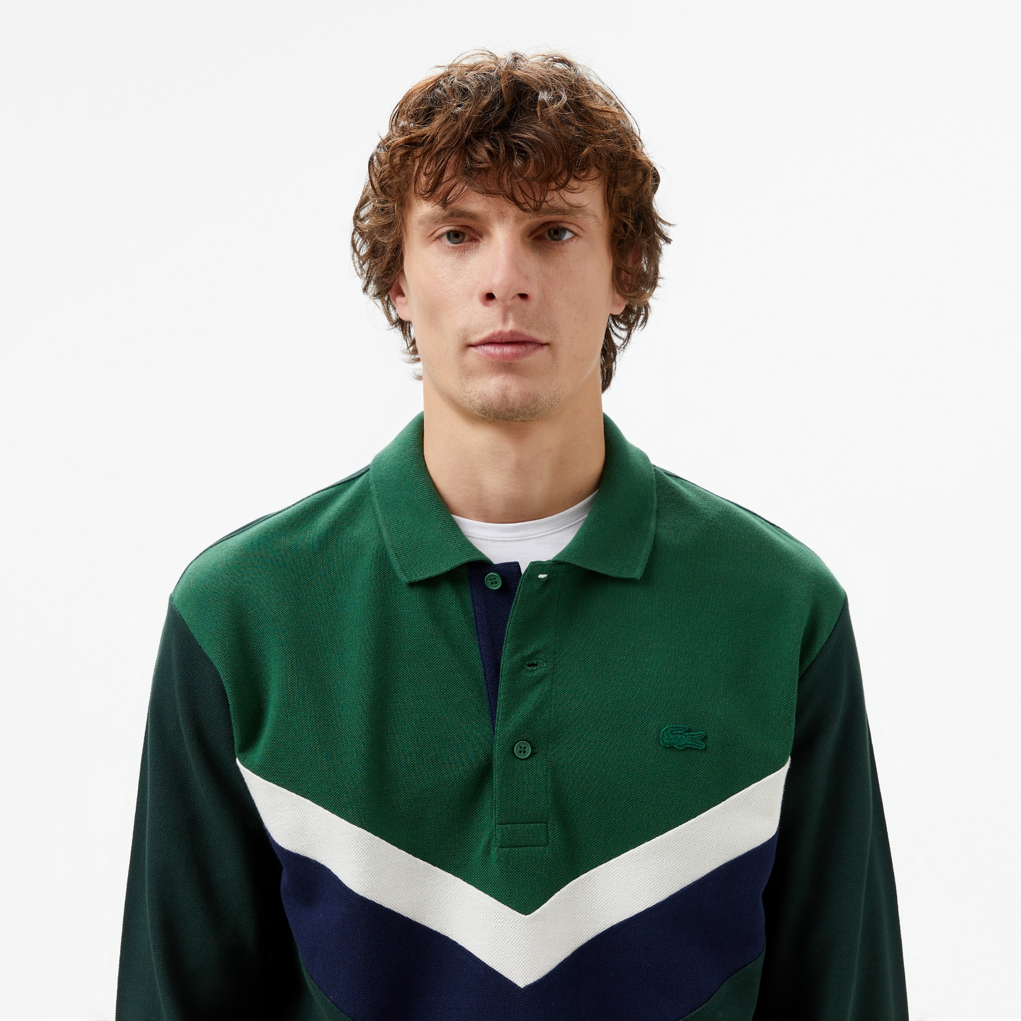 Lacoste Erkek Classic Fit Uzun Kollu Renk Bloklu Yeşil Polo