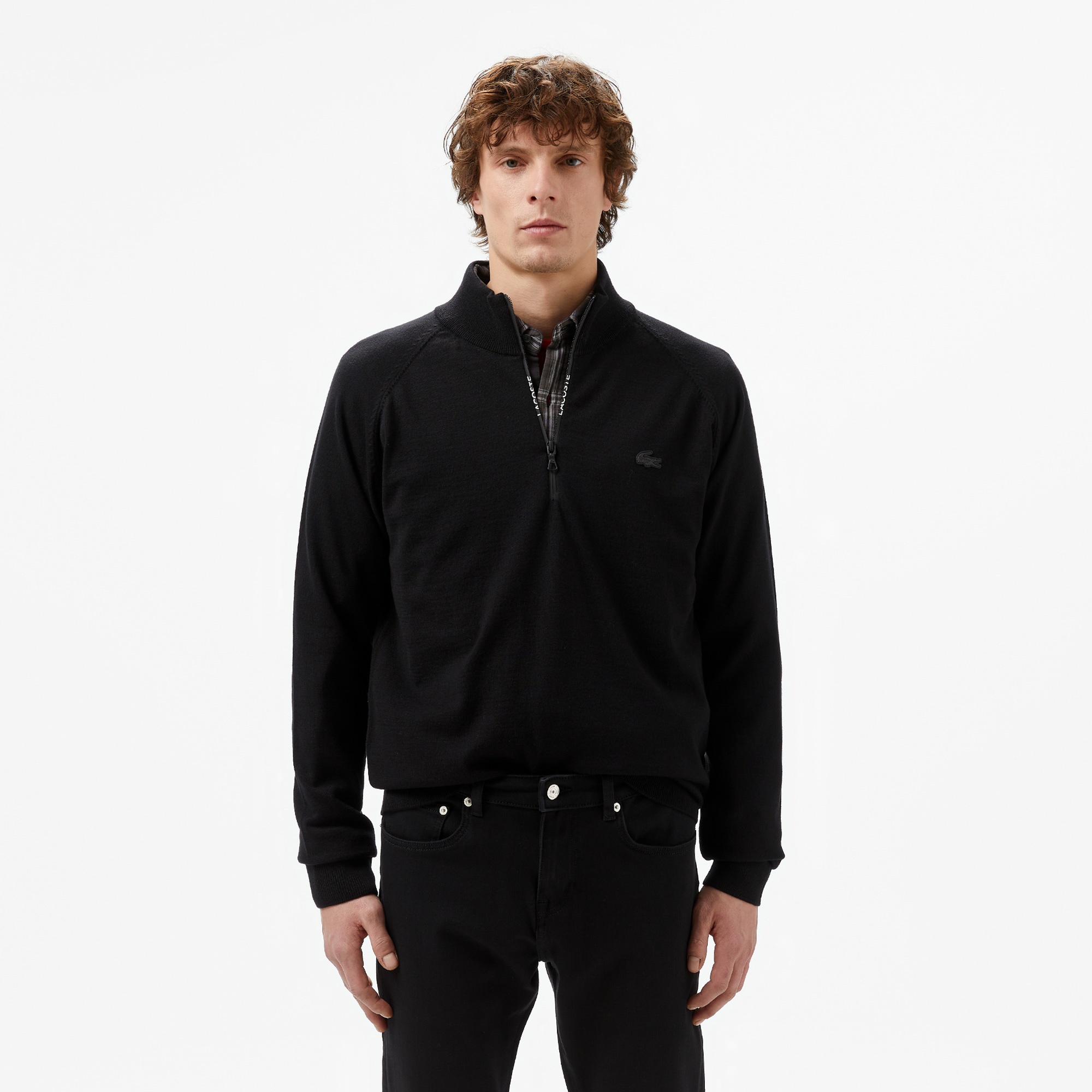 Lacoste Erkek Regular Fit Yarım Fermuarlı Siyah Triko