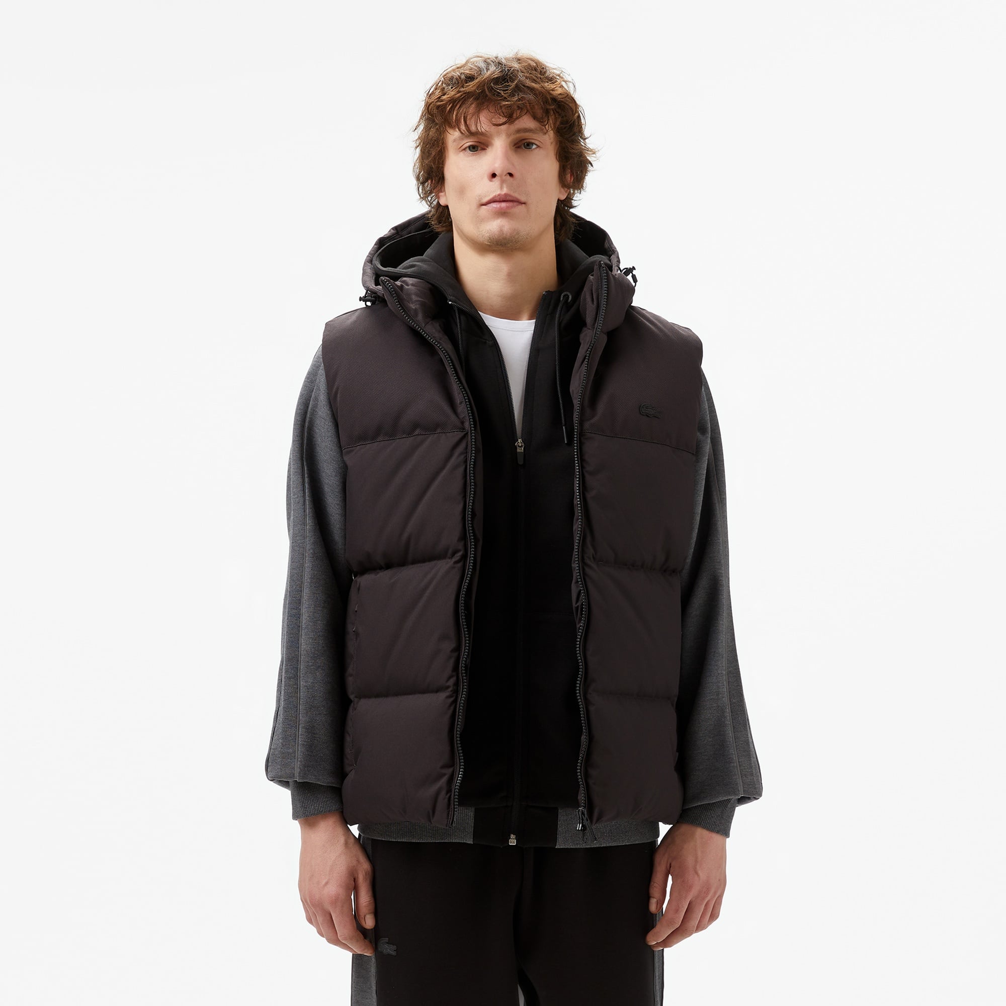 Lacoste Erkek Kapüşonlu Siyah Şişme Yelek