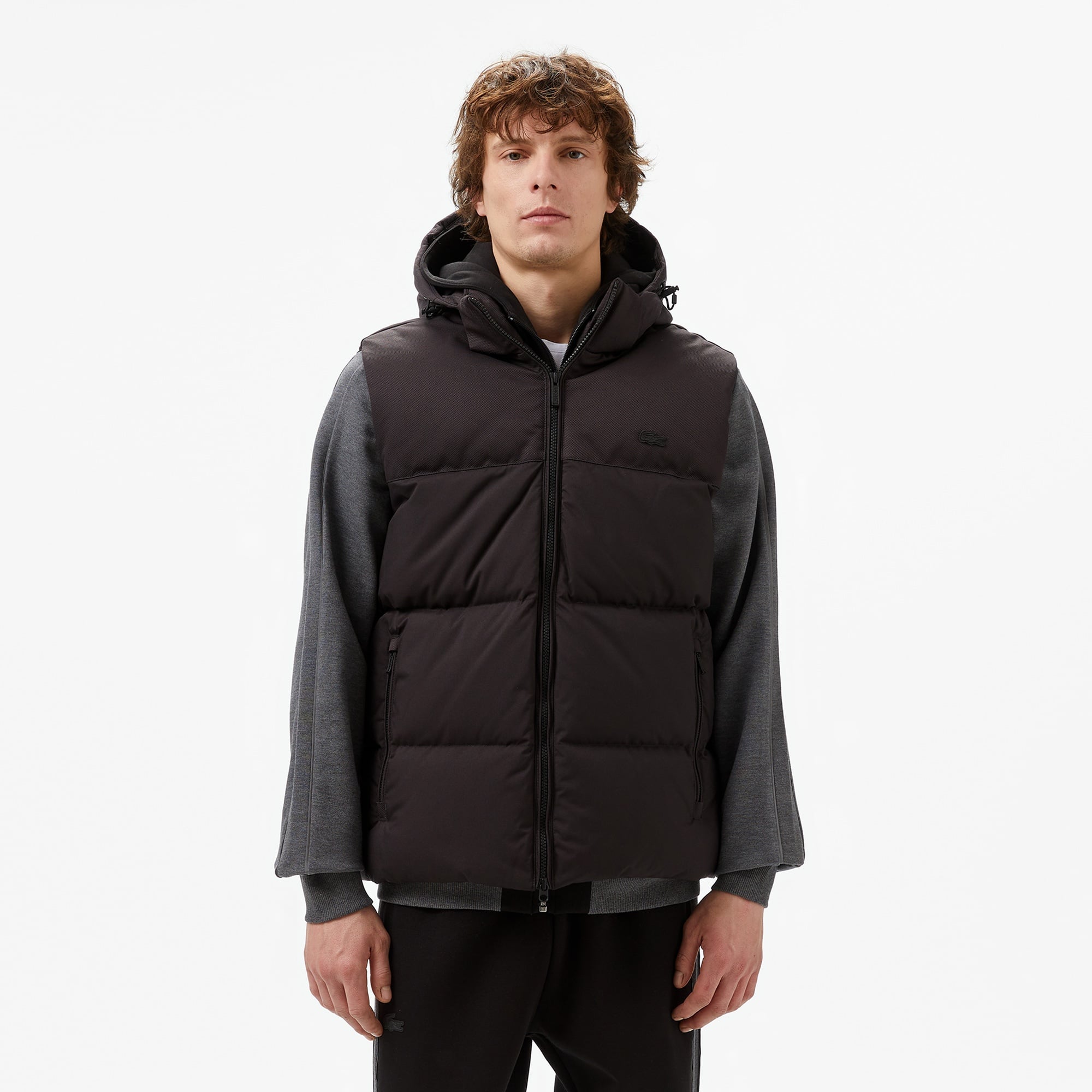 Lacoste Erkek Kapüşonlu Siyah Şişme Yelek