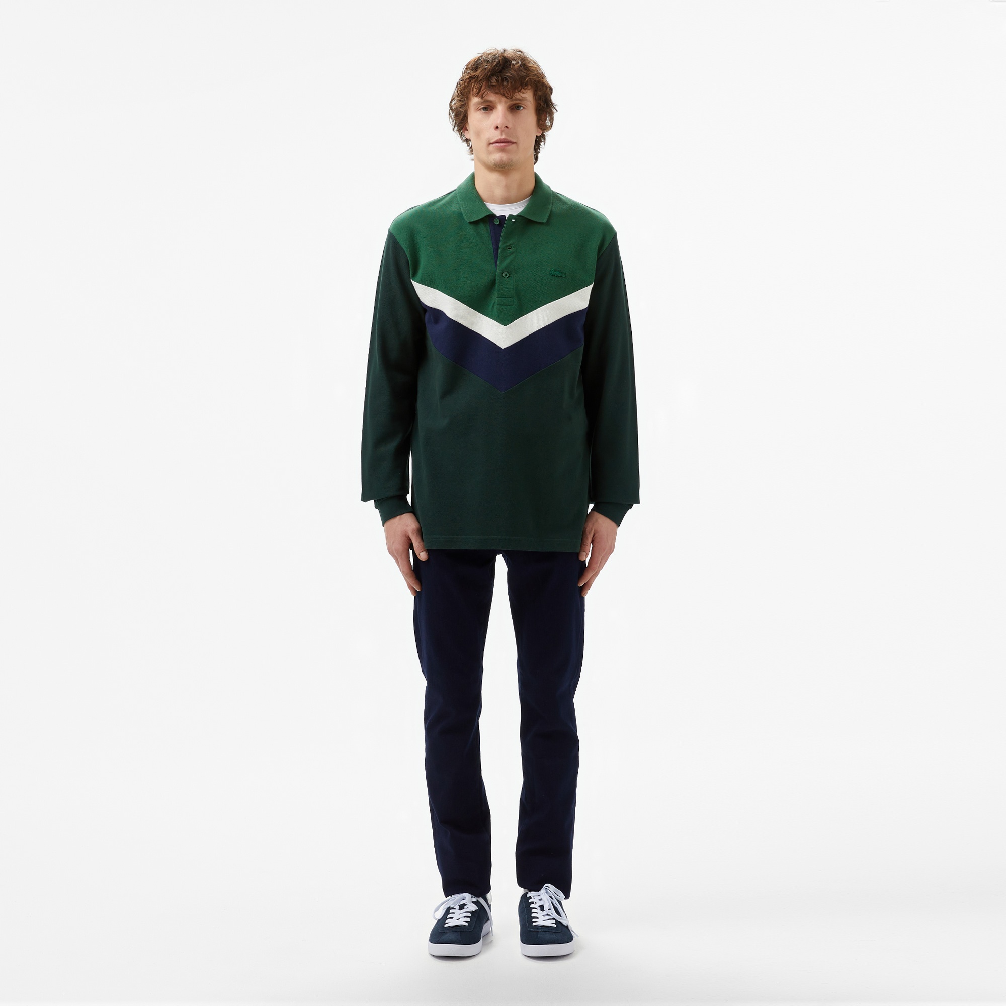 Lacoste Erkek Classic Fit Uzun Kollu Renk Bloklu Yeşil Polo