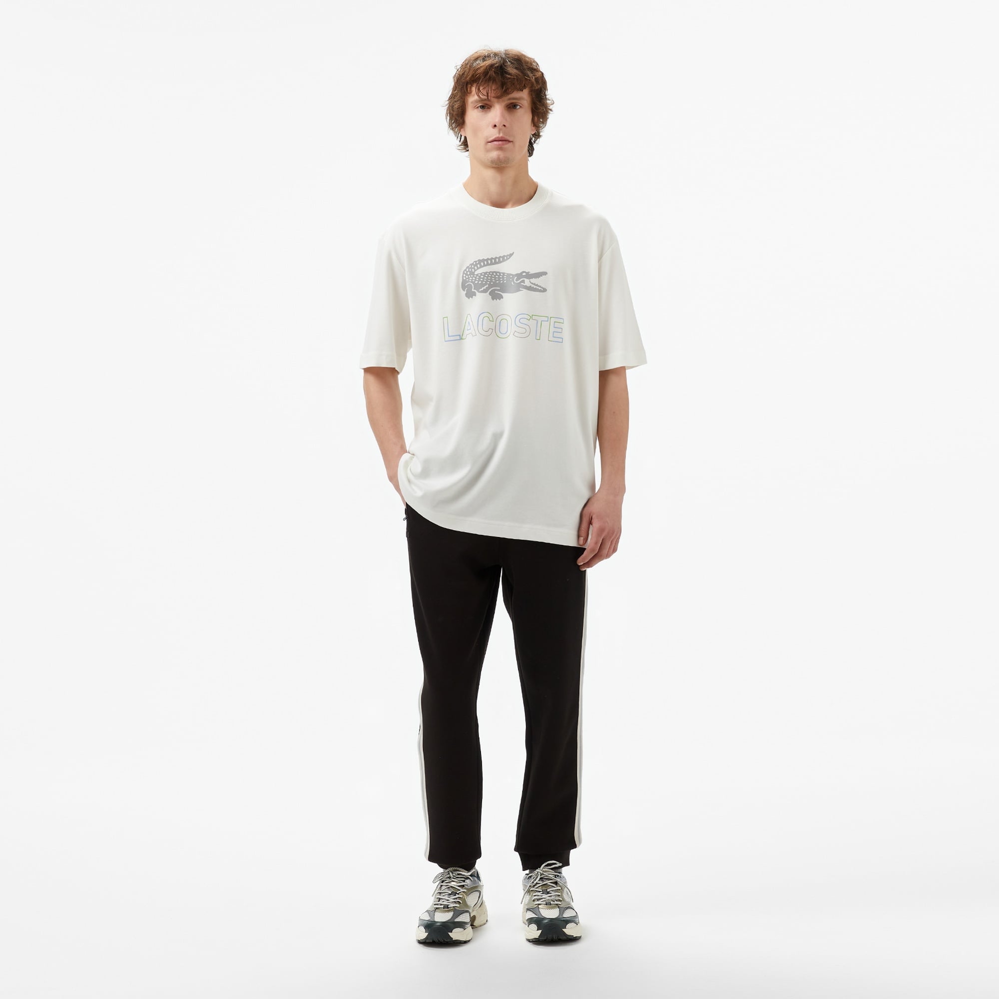 Lacoste Erkek Regular Fit Bisiklet Yaka Baskılı Beyaz T-Shirt
