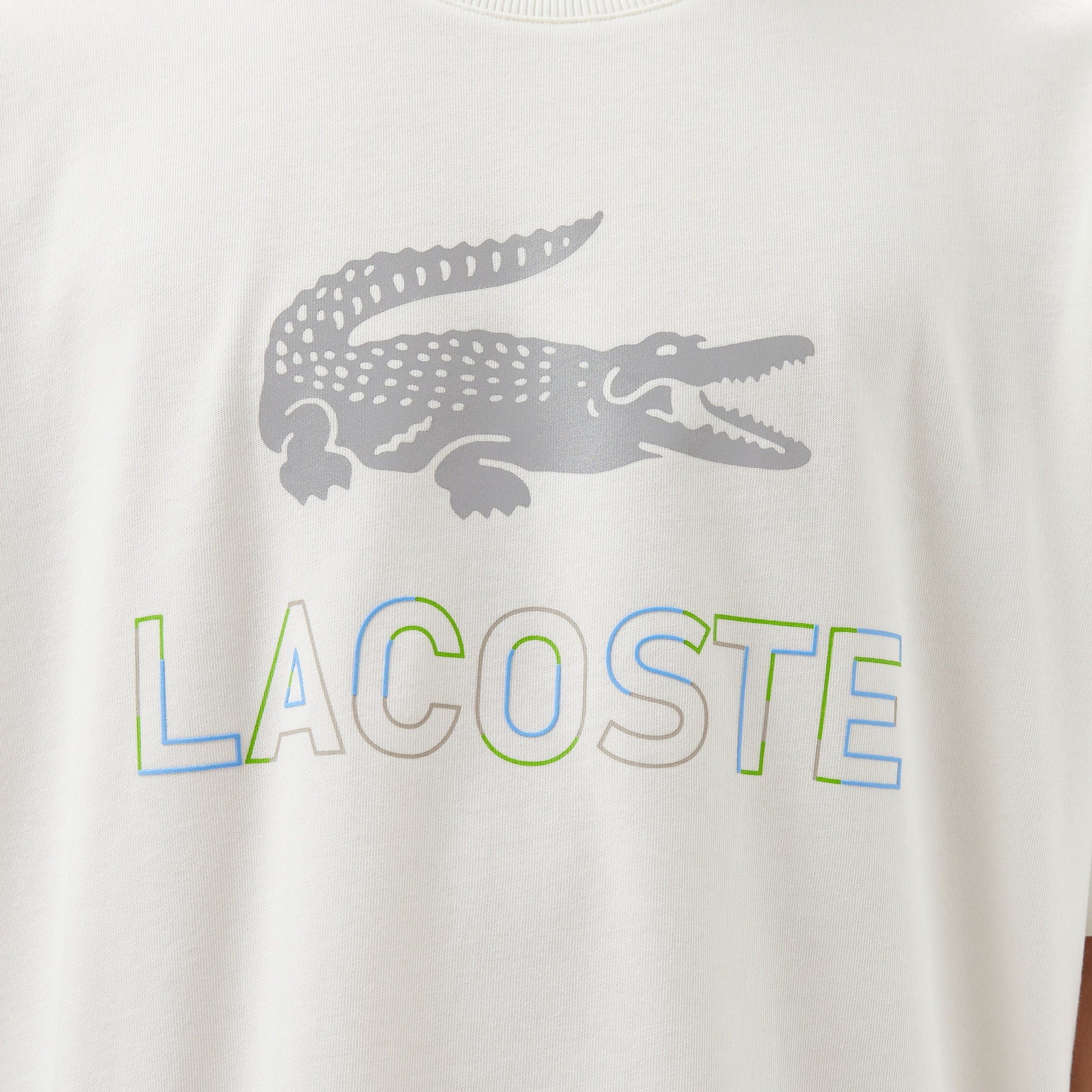 Lacoste Erkek Regular Fit Bisiklet Yaka Baskılı Beyaz T-Shirt
