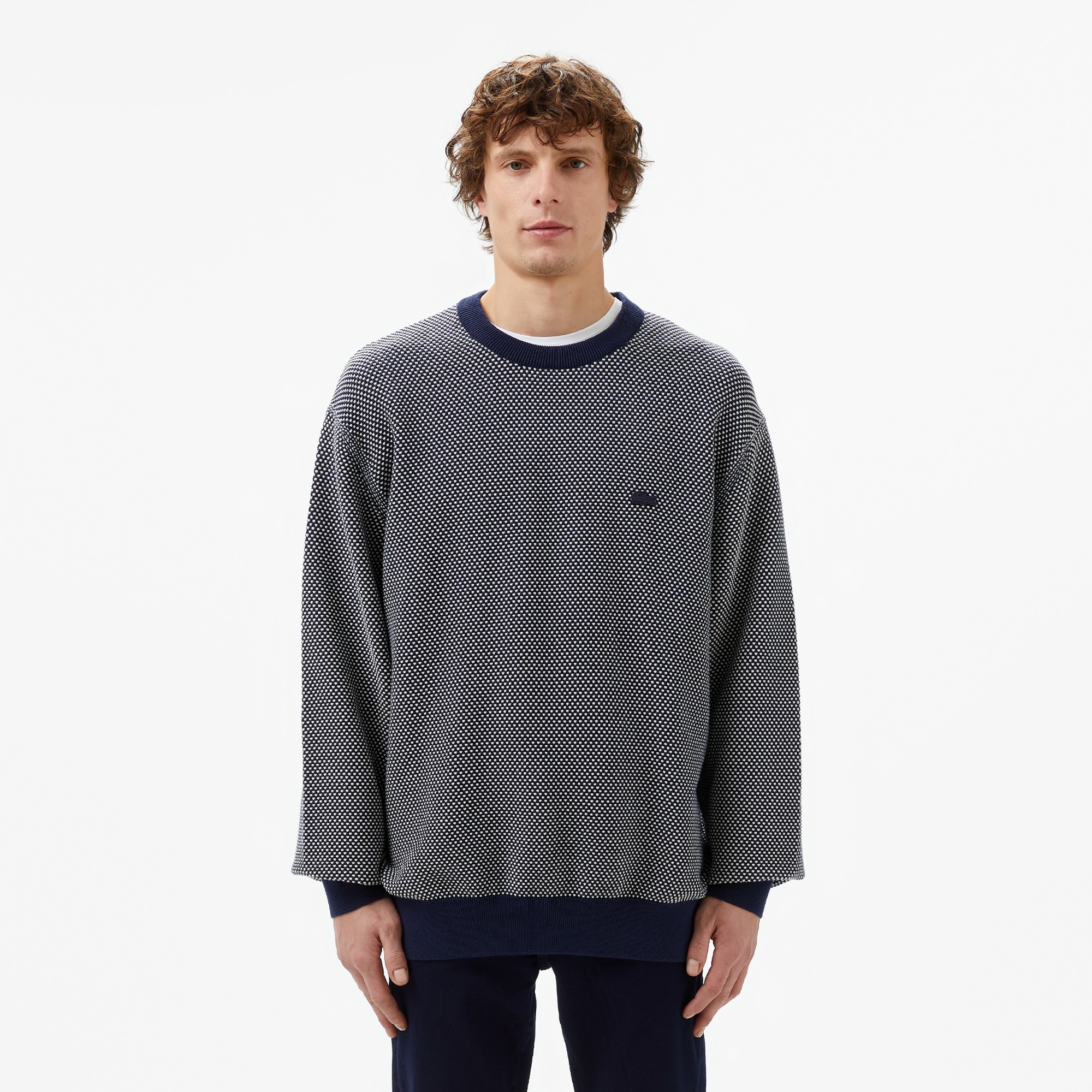 Lacoste Erkek Relaxed Fit Bisiklet Yaka Lacivert Triko