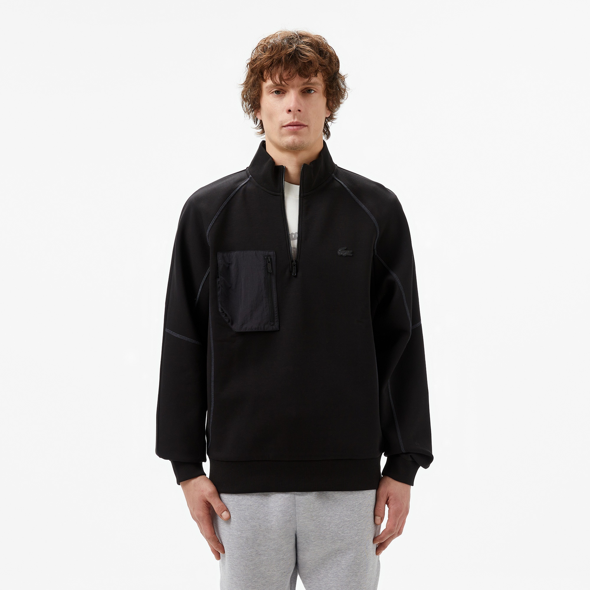 Lacoste Erkek Relaxed Fit Yarım Fermuarlı Siyah Sweatshirt