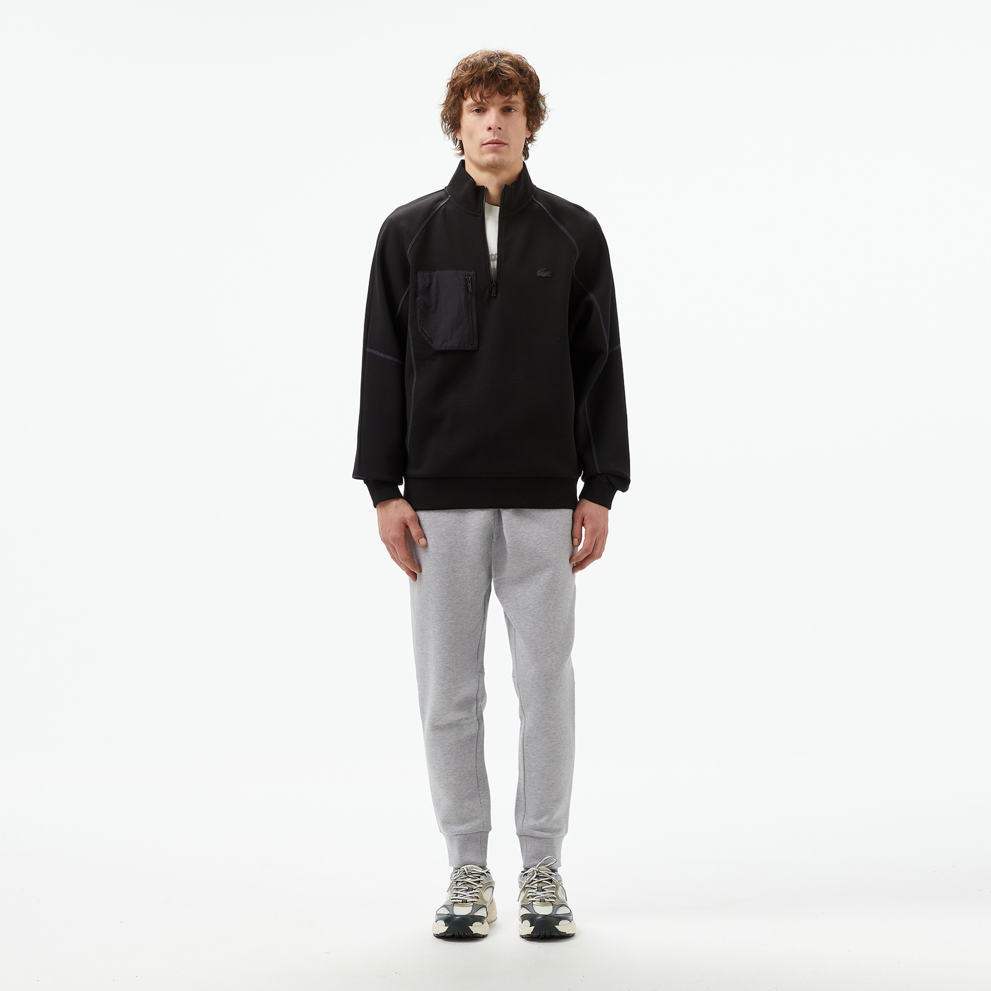 Lacoste Erkek Relaxed Fit Yarım Fermuarlı Siyah Sweatshirt