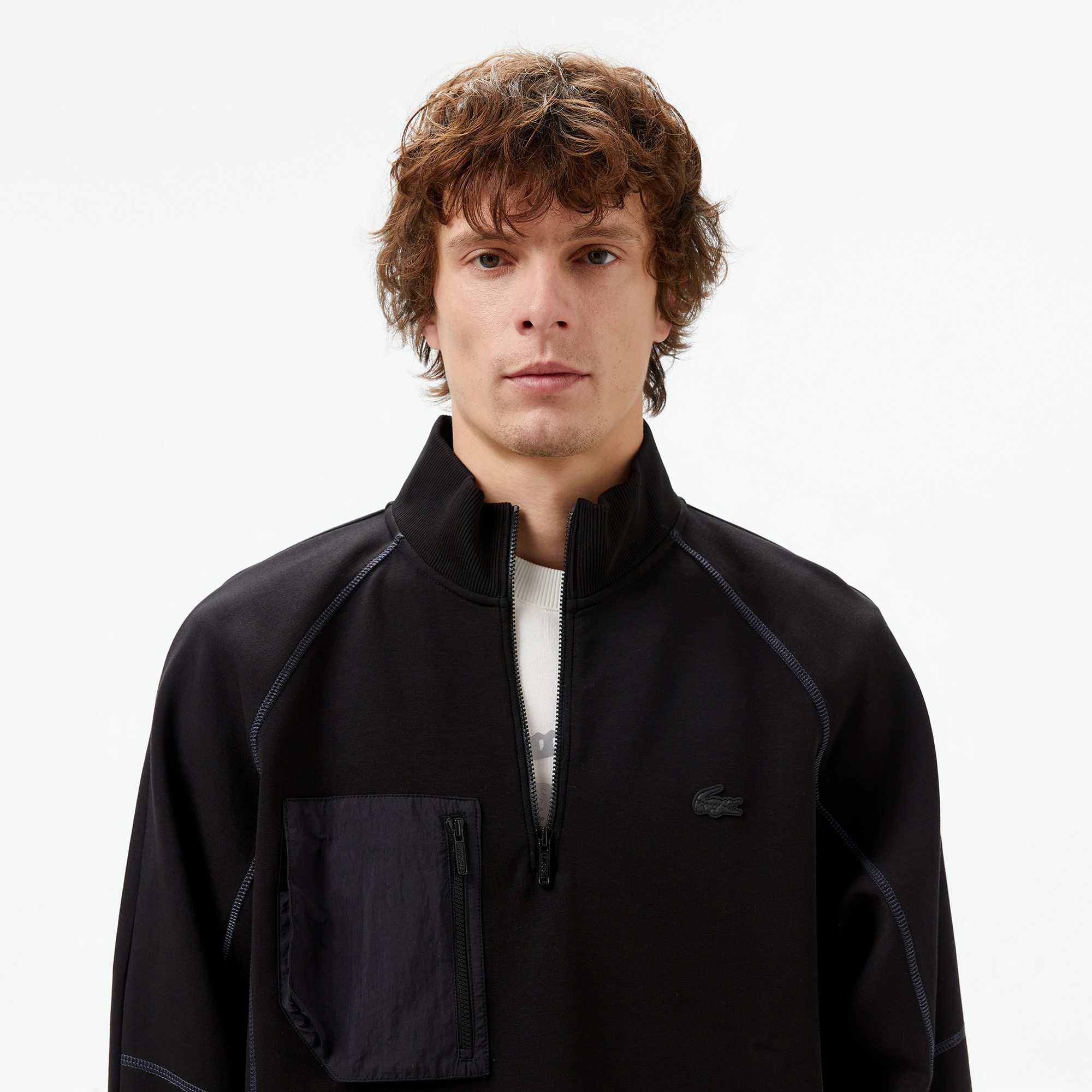 Lacoste Erkek Relaxed Fit Yarım Fermuarlı Siyah Sweatshirt