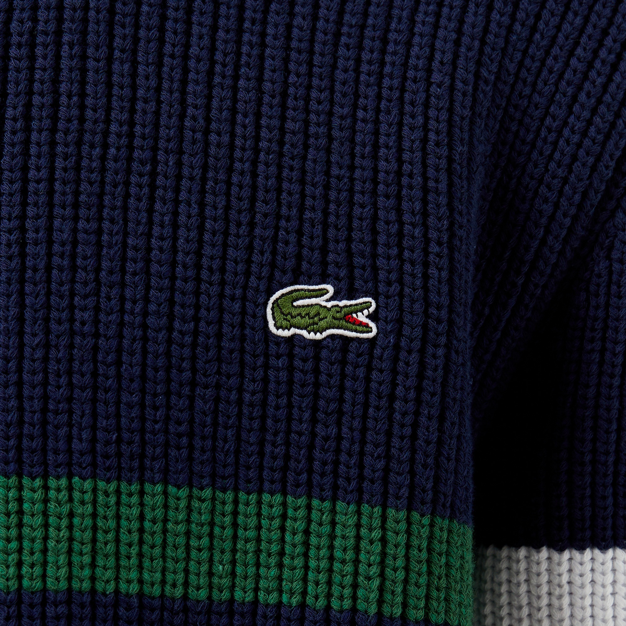 Lacoste Erkek Relaxed Fit Bisiklet Yaka Çizgili Lacivert Kazak