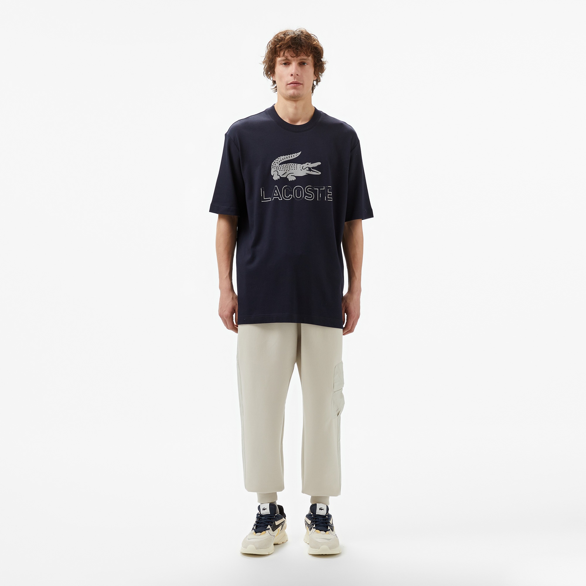 Lacoste Erkek Regular Fit Bisiklet Yaka Baskılı Lacivert T-Shirt
