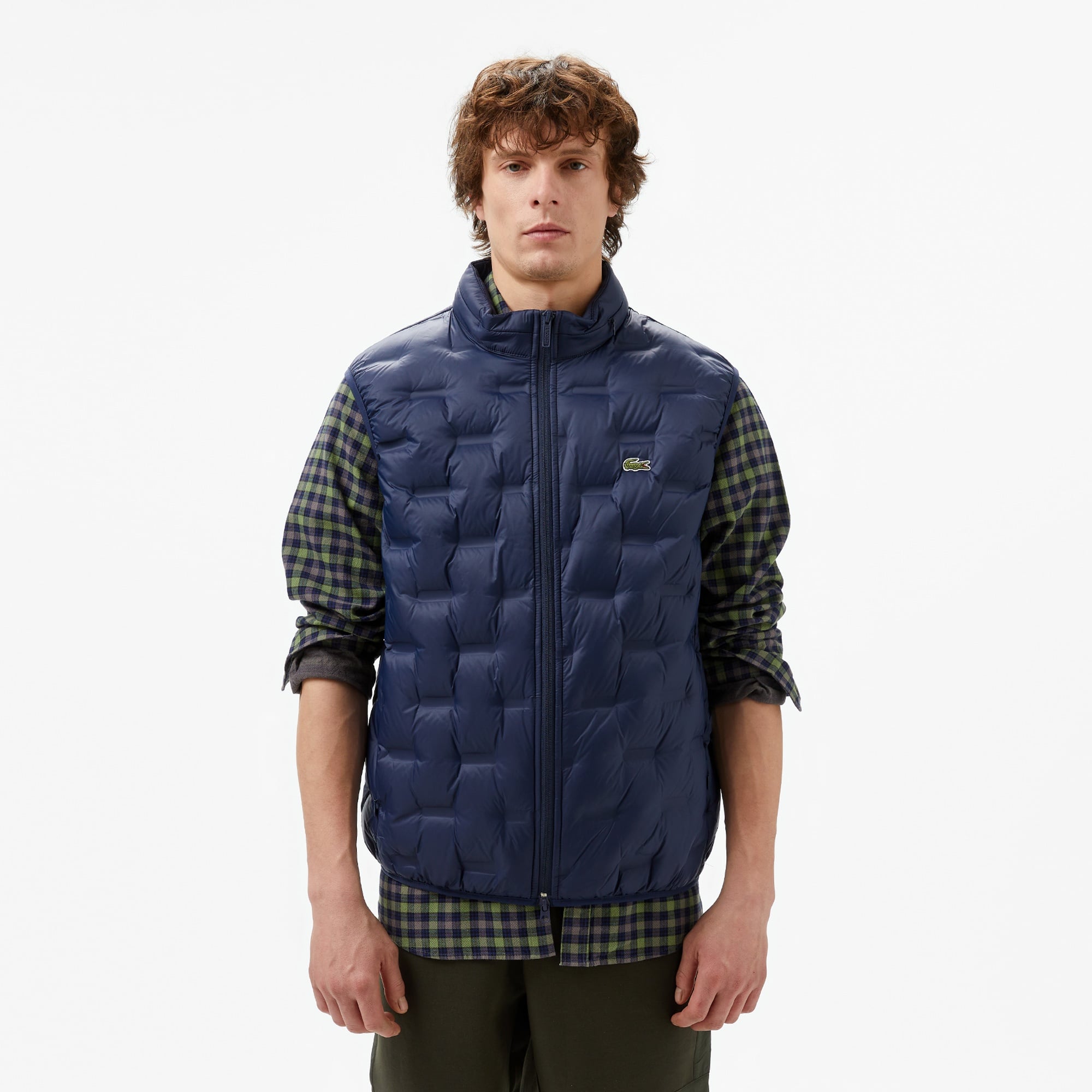 Lacoste Erkek Kapüşonlu Kapitone Lacivert Yelek