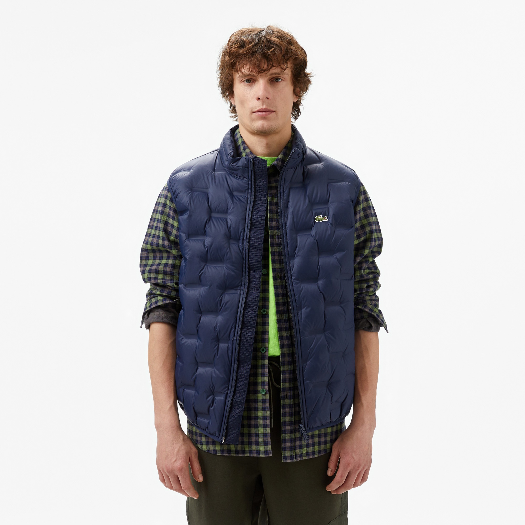 Lacoste Erkek Kapüşonlu Kapitone Lacivert Yelek