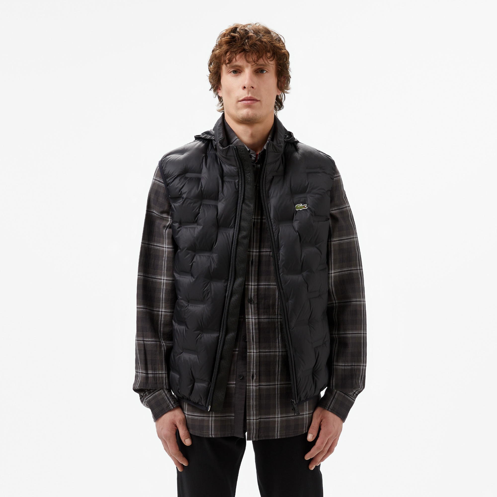 Lacoste Erkek Kapüşonlu Kapitone Siyah Yelek