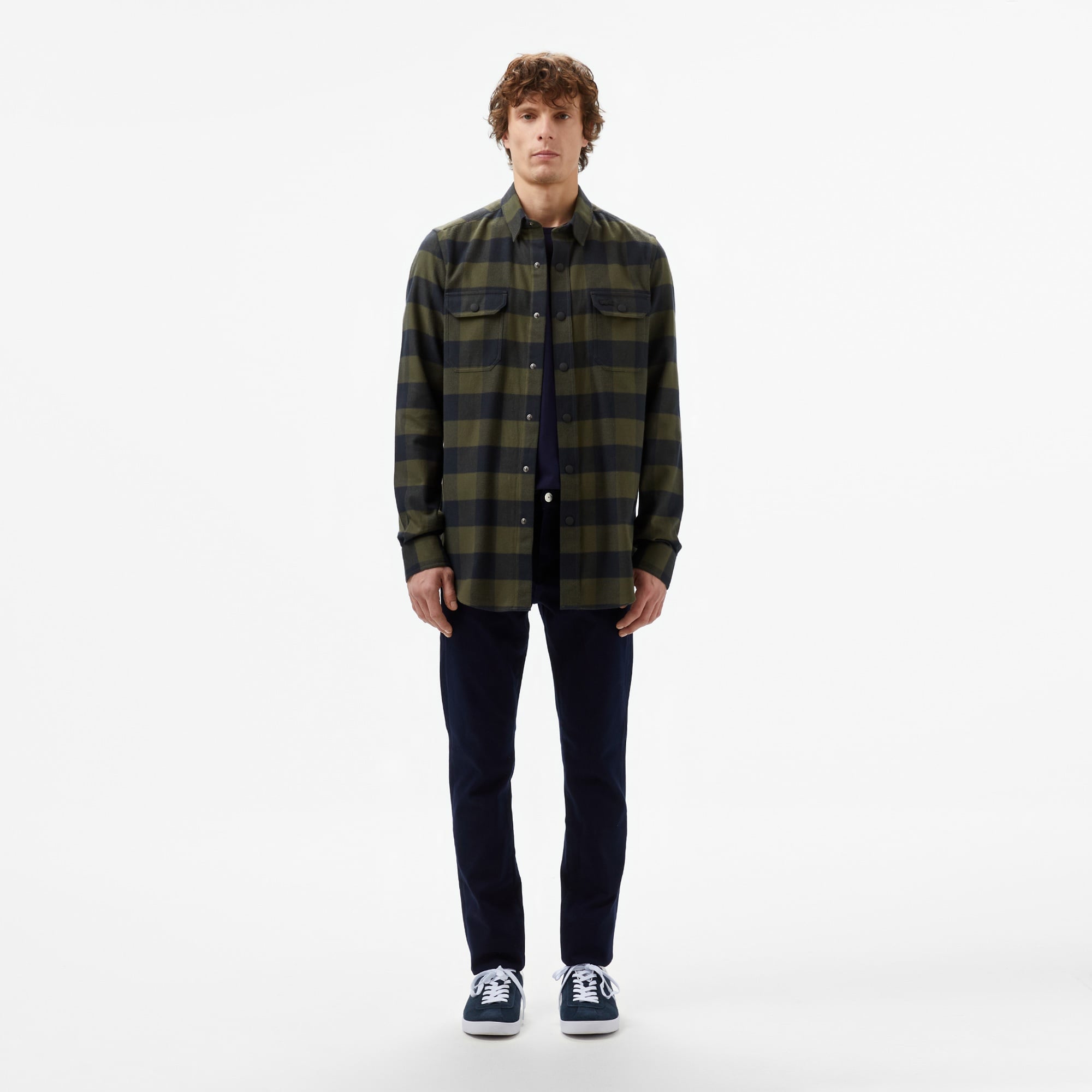 Erkek Slim Fit Ekose Yeşil Gömlek