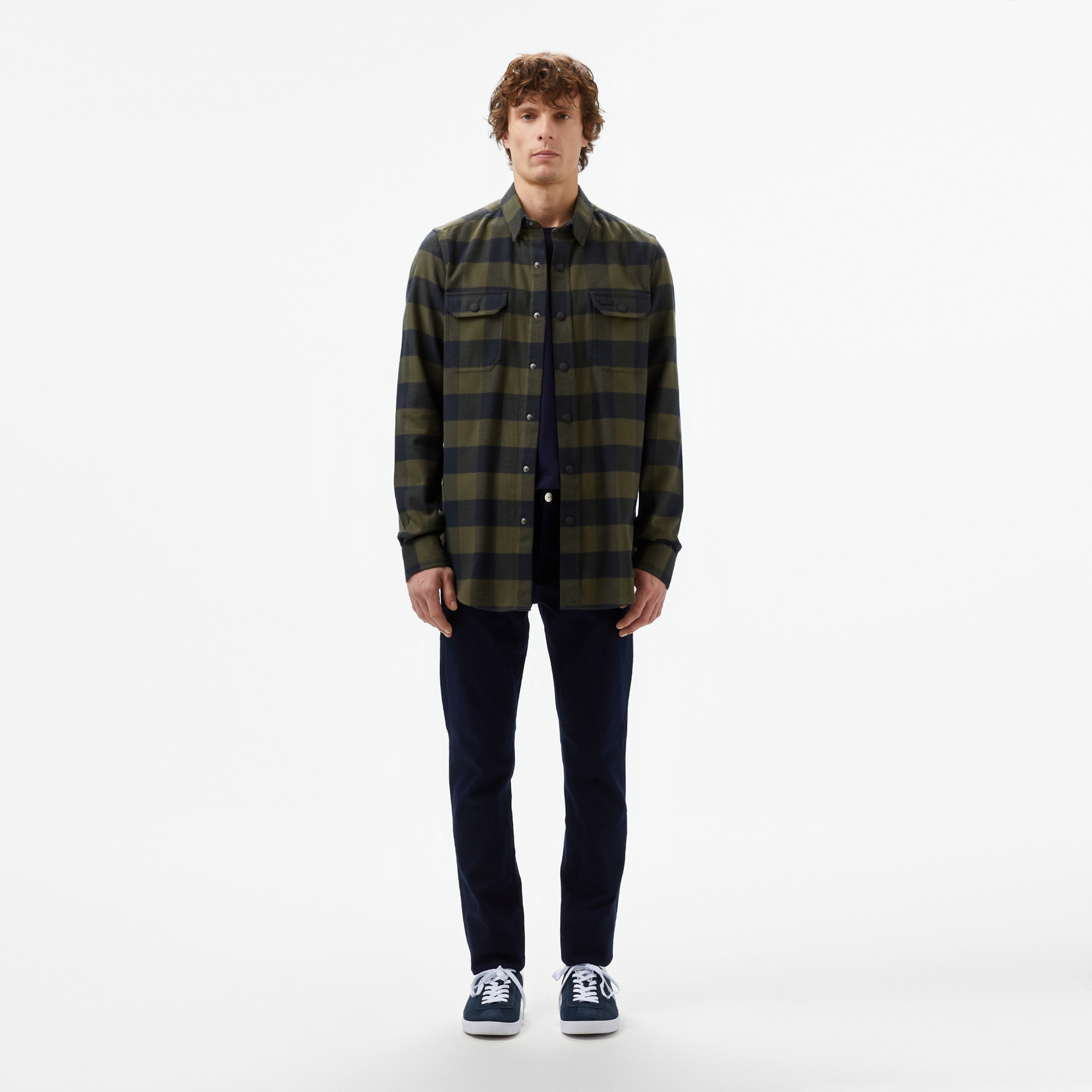 Erkek Slim Fit Ekose Yeşil Gömlek