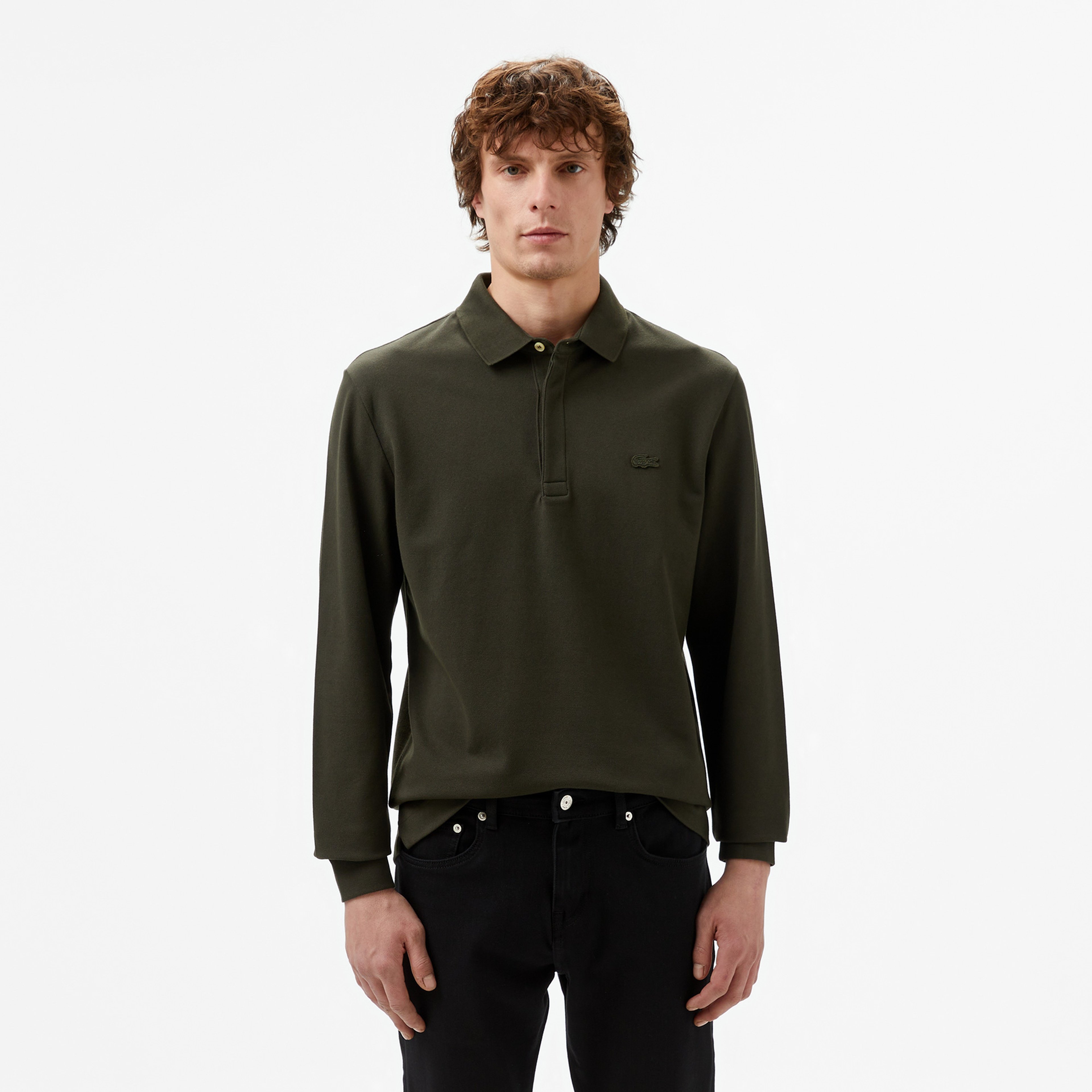 Erkek Regular Fit Uzun Kollu Haki Paris Polo