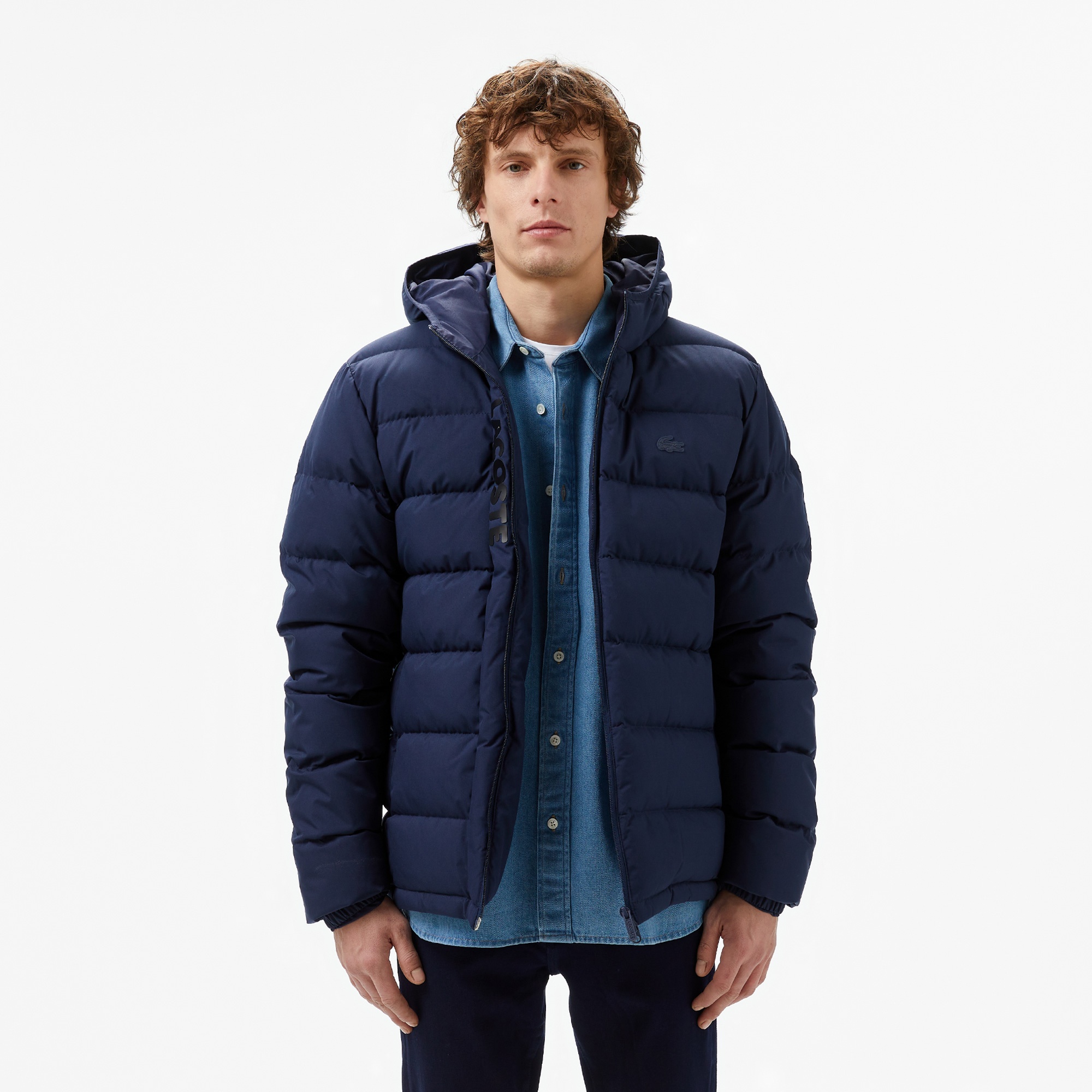 Lacoste Erkek Regular Fit Kapüşonlu Lacivert Şişme Mont