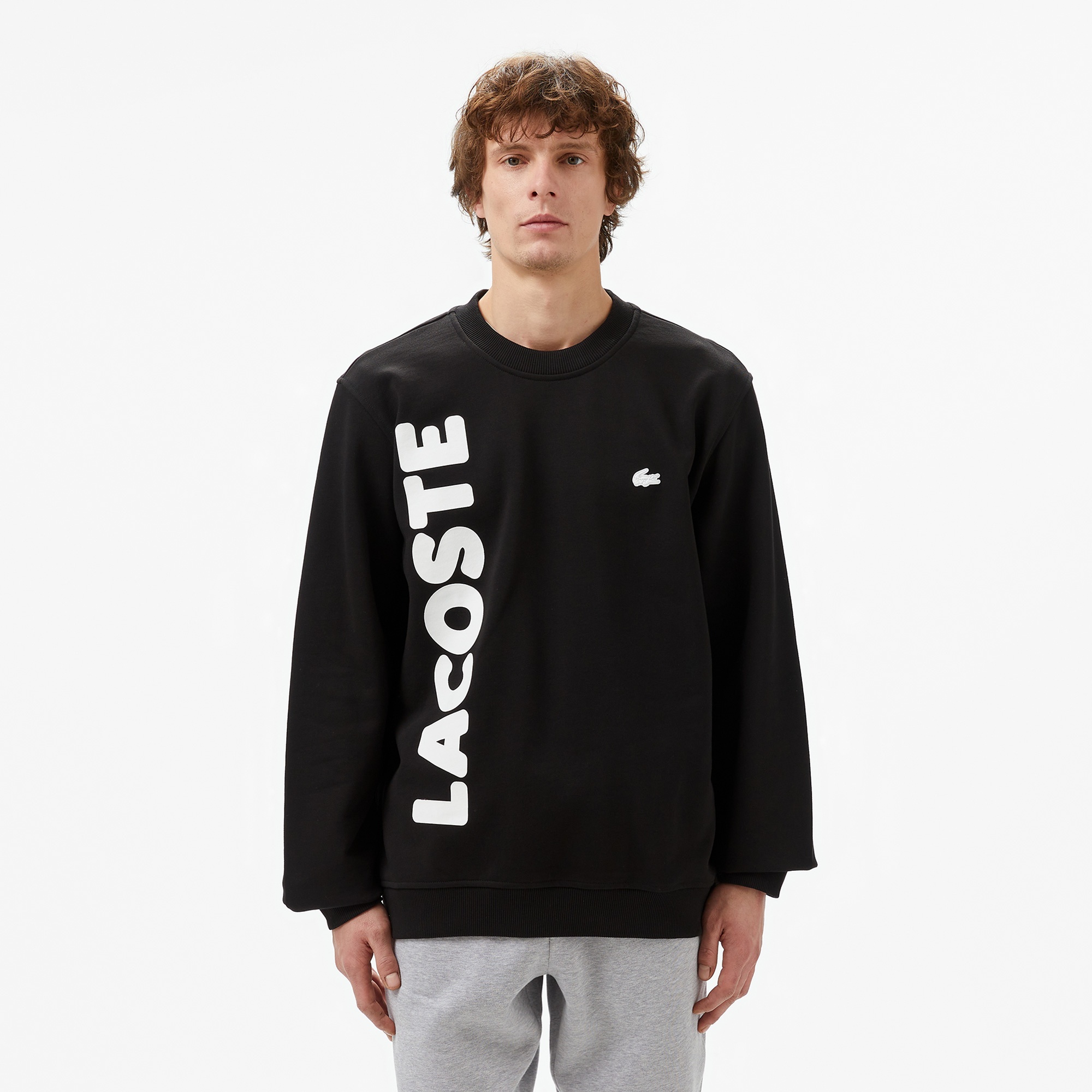 Lacoste Erkek Relaxed Fit Bisiklet Yaka Baskılı Siyah Sweatshirt