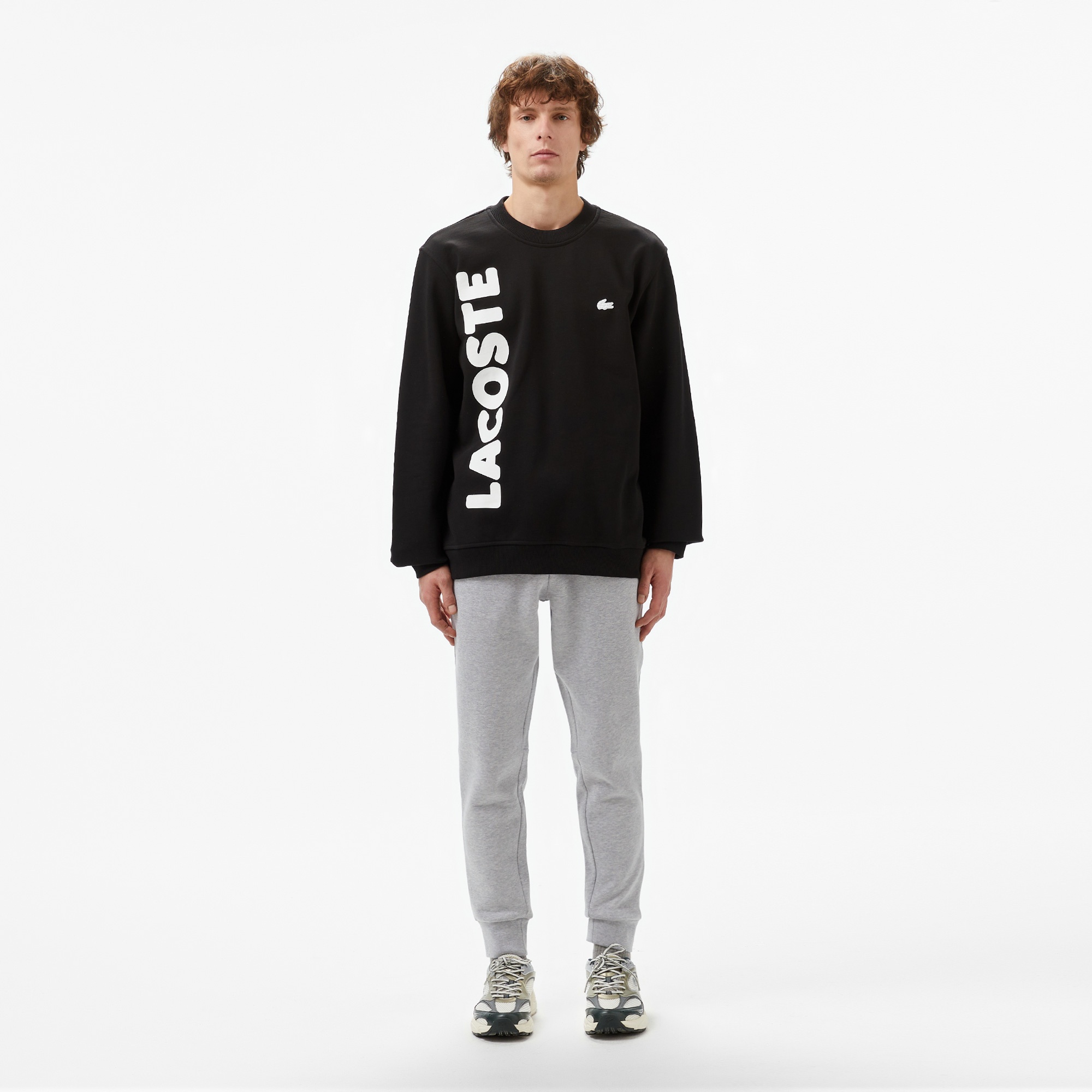 Lacoste Erkek Relaxed Fit Bisiklet Yaka Baskılı Siyah Sweatshirt