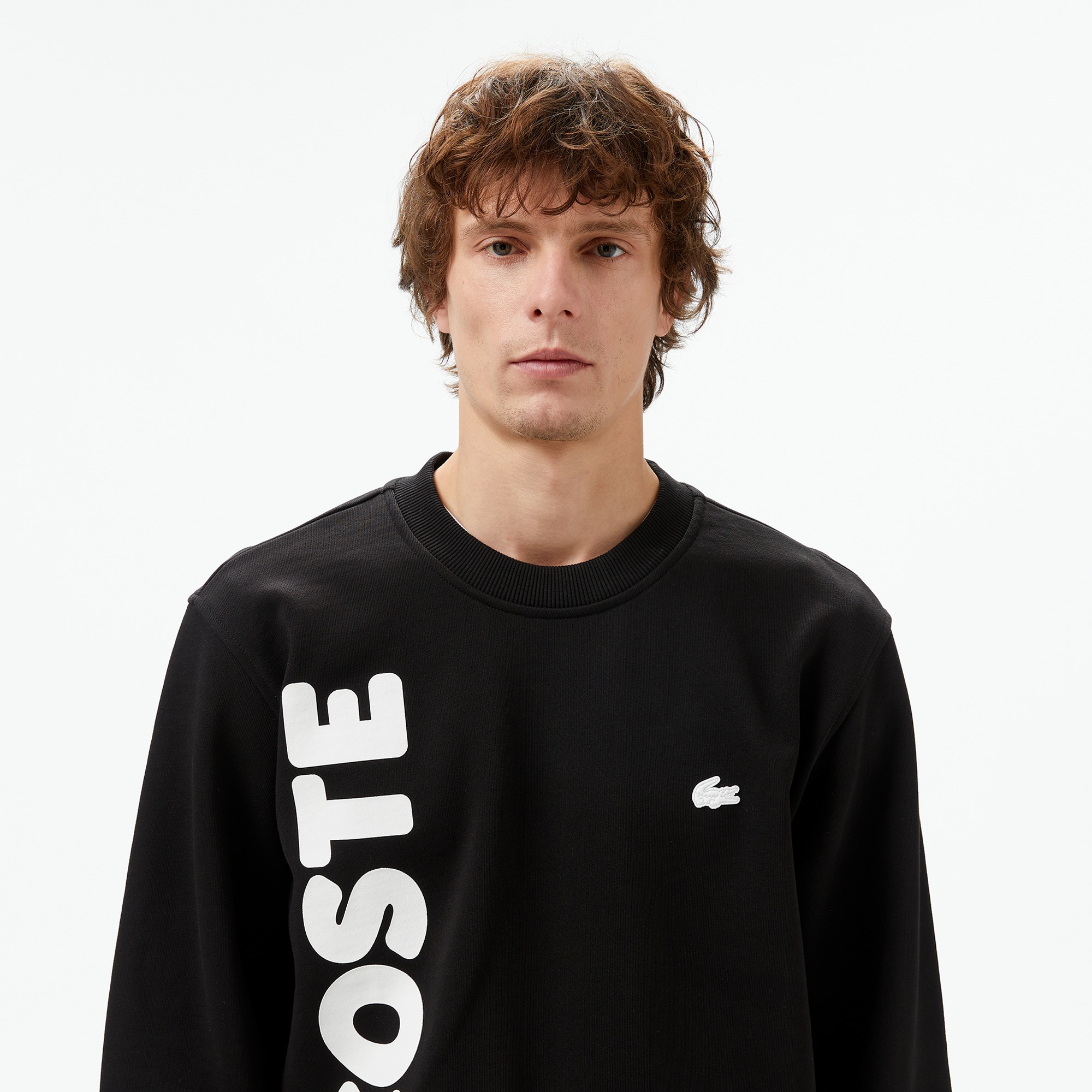 Lacoste Erkek Relaxed Fit Bisiklet Yaka Baskılı Siyah Sweatshirt