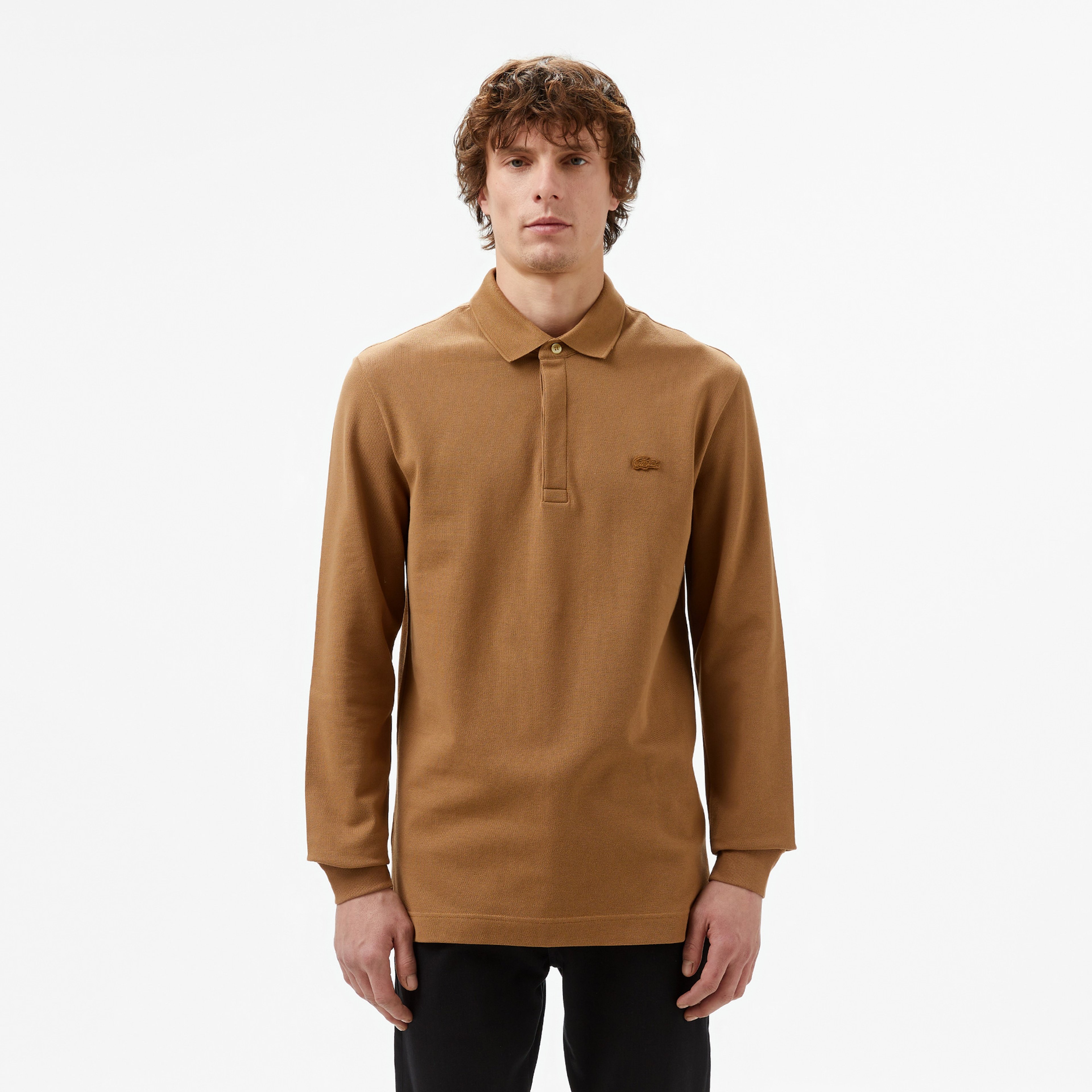 Erkek Regular Fit Uzun Kollu Kahverengi Paris Polo