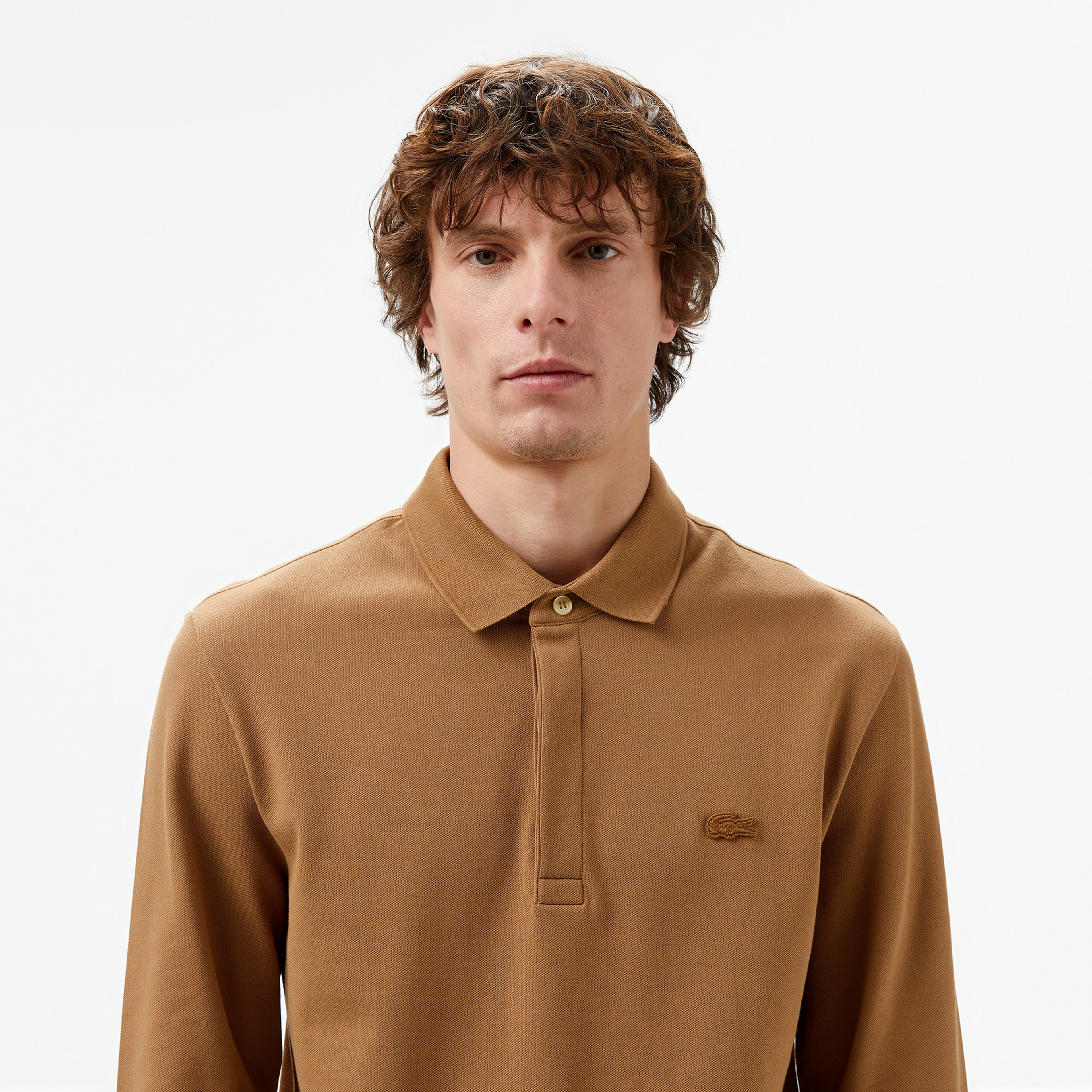 Erkek Regular Fit Uzun Kollu Kahverengi Paris Polo