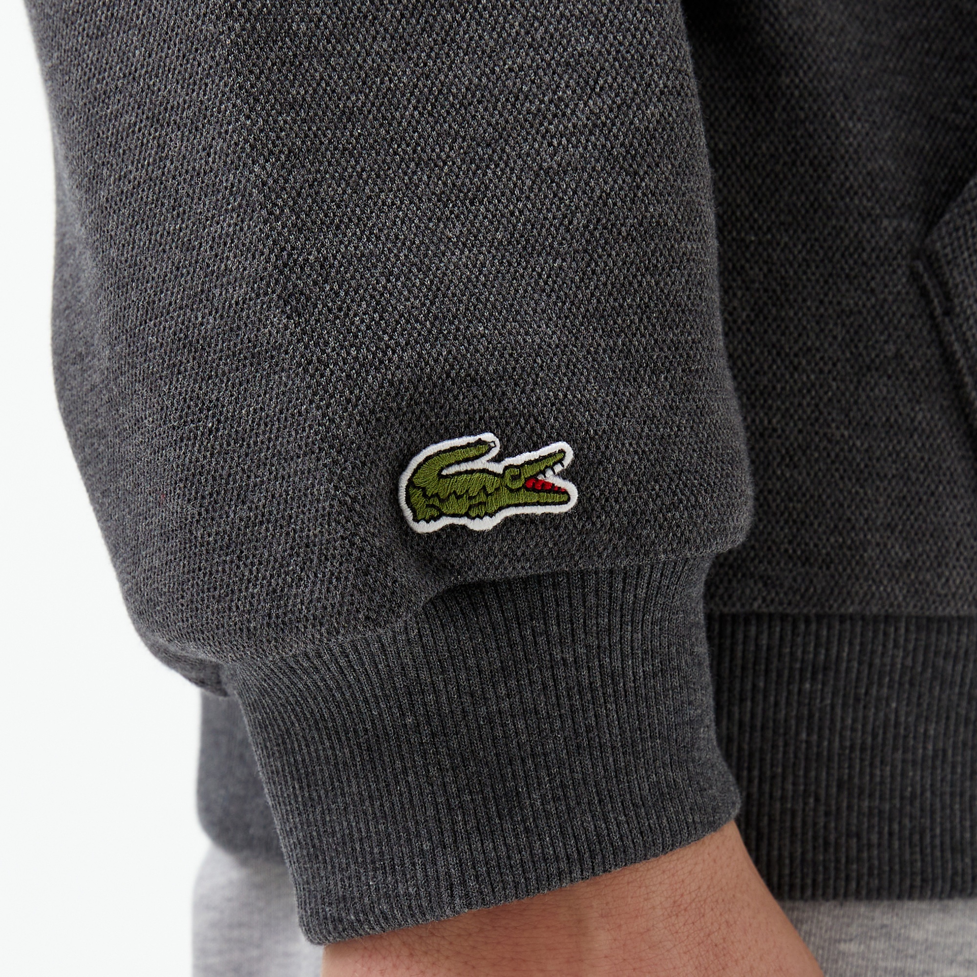 Lacoste Erkek Relaxed Fit Kapüşonlu Baskılı Gri Sweatshirt