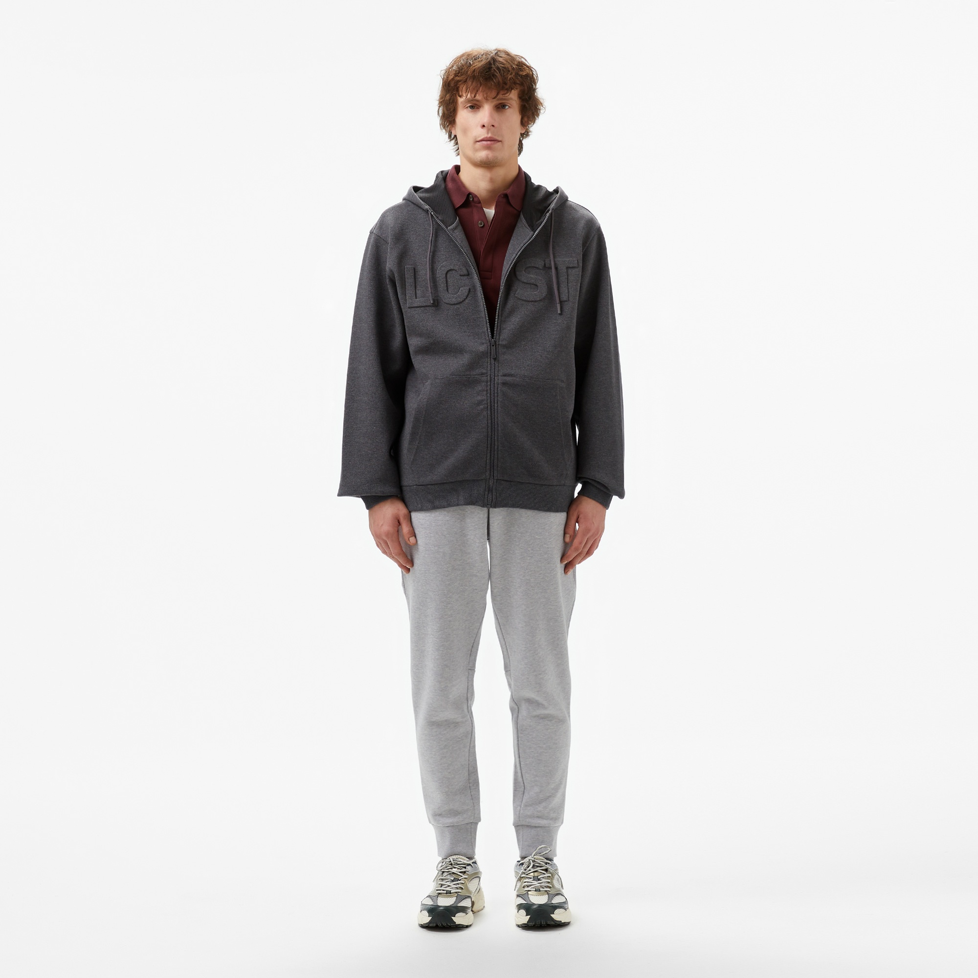 Lacoste Erkek Relaxed Fit Kapüşonlu Baskılı Gri Sweatshirt