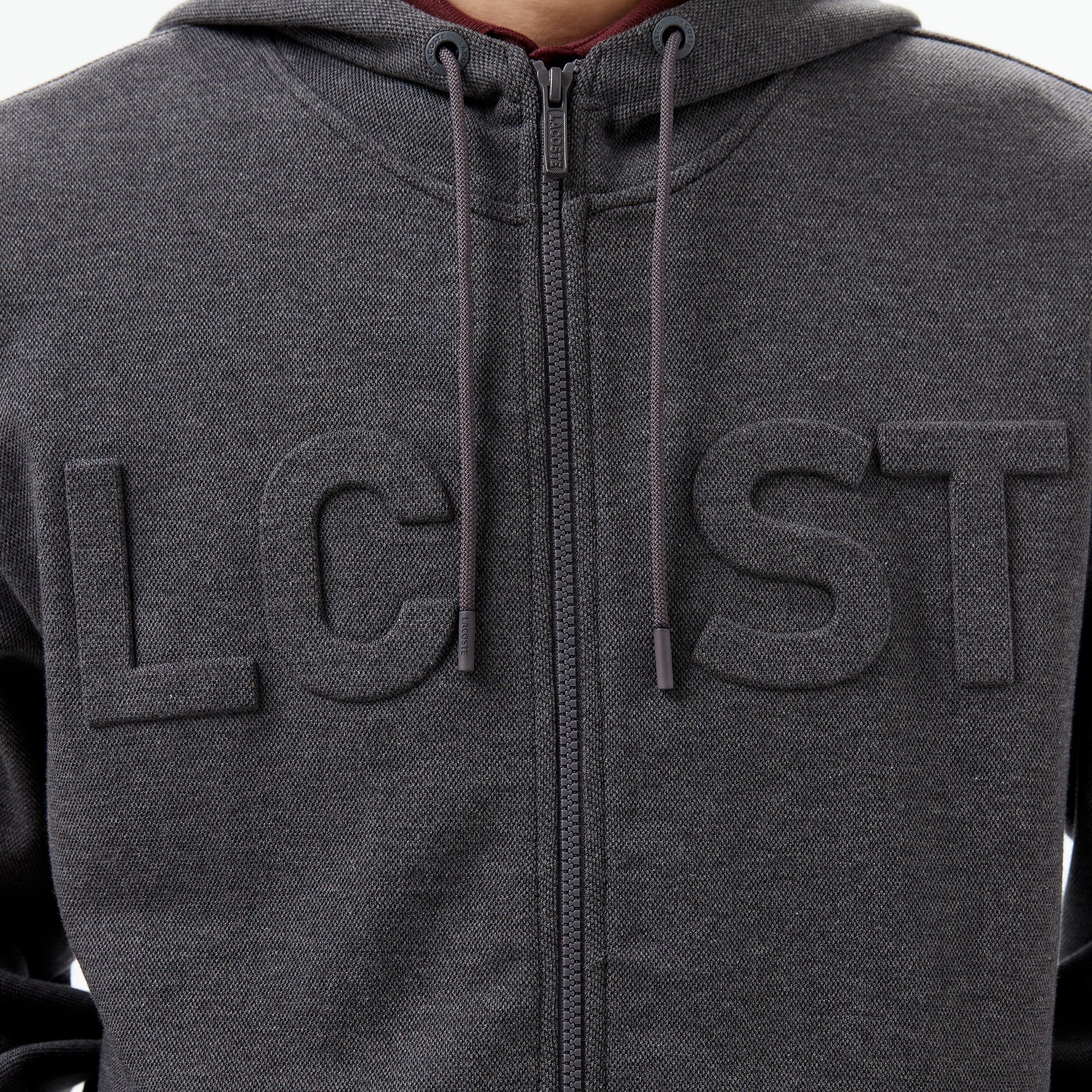 Lacoste Erkek Relaxed Fit Kapüşonlu Baskılı Gri Sweatshirt