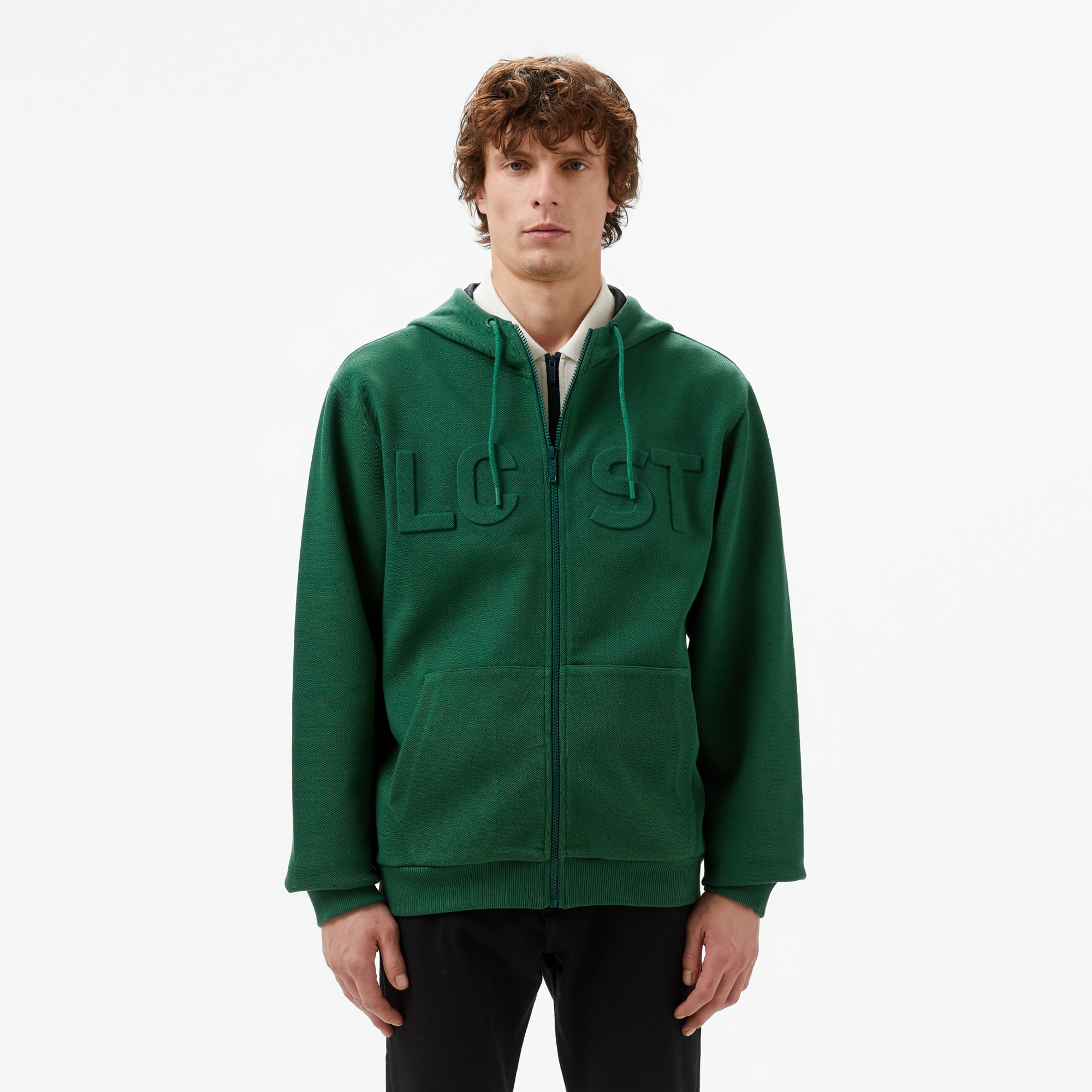 Lacoste Erkek Relaxed Fit Kapüşonlu Baskılı Yeşil Sweatshirt
