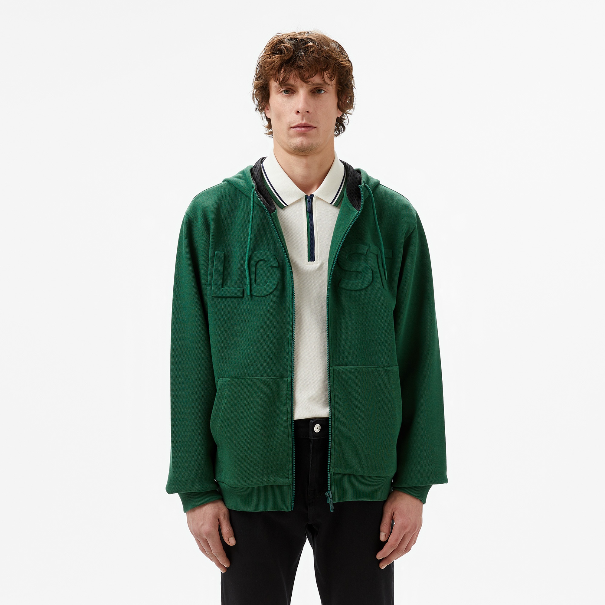 Lacoste Erkek Relaxed Fit Kapüşonlu Baskılı Yeşil Sweatshirt