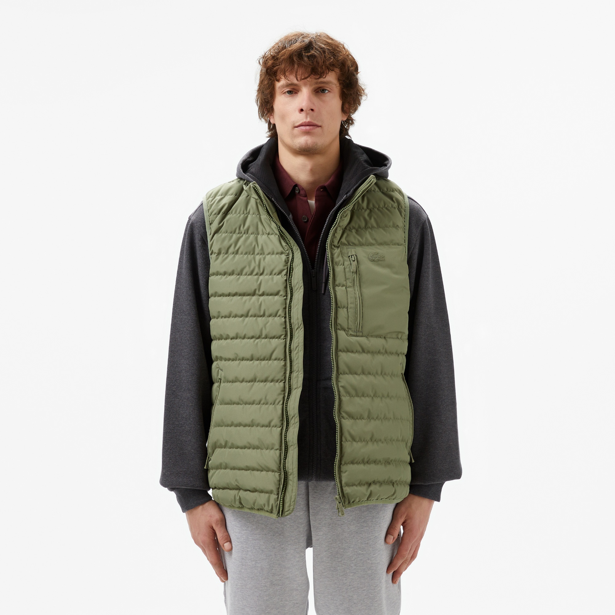 Lacoste Erkek Dik Yaka Haki Yelek