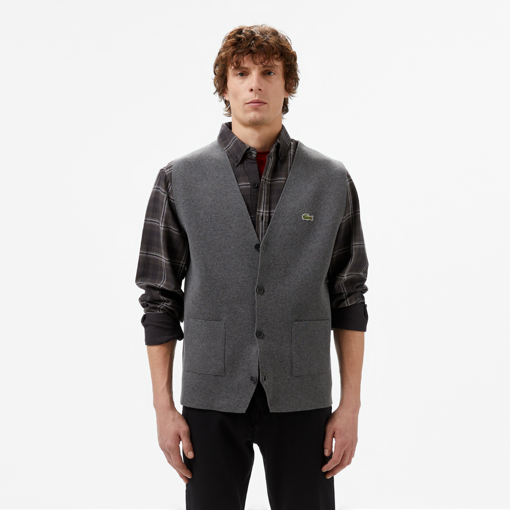 Lacoste Erkek Classic Fit Gri Triko Yelek