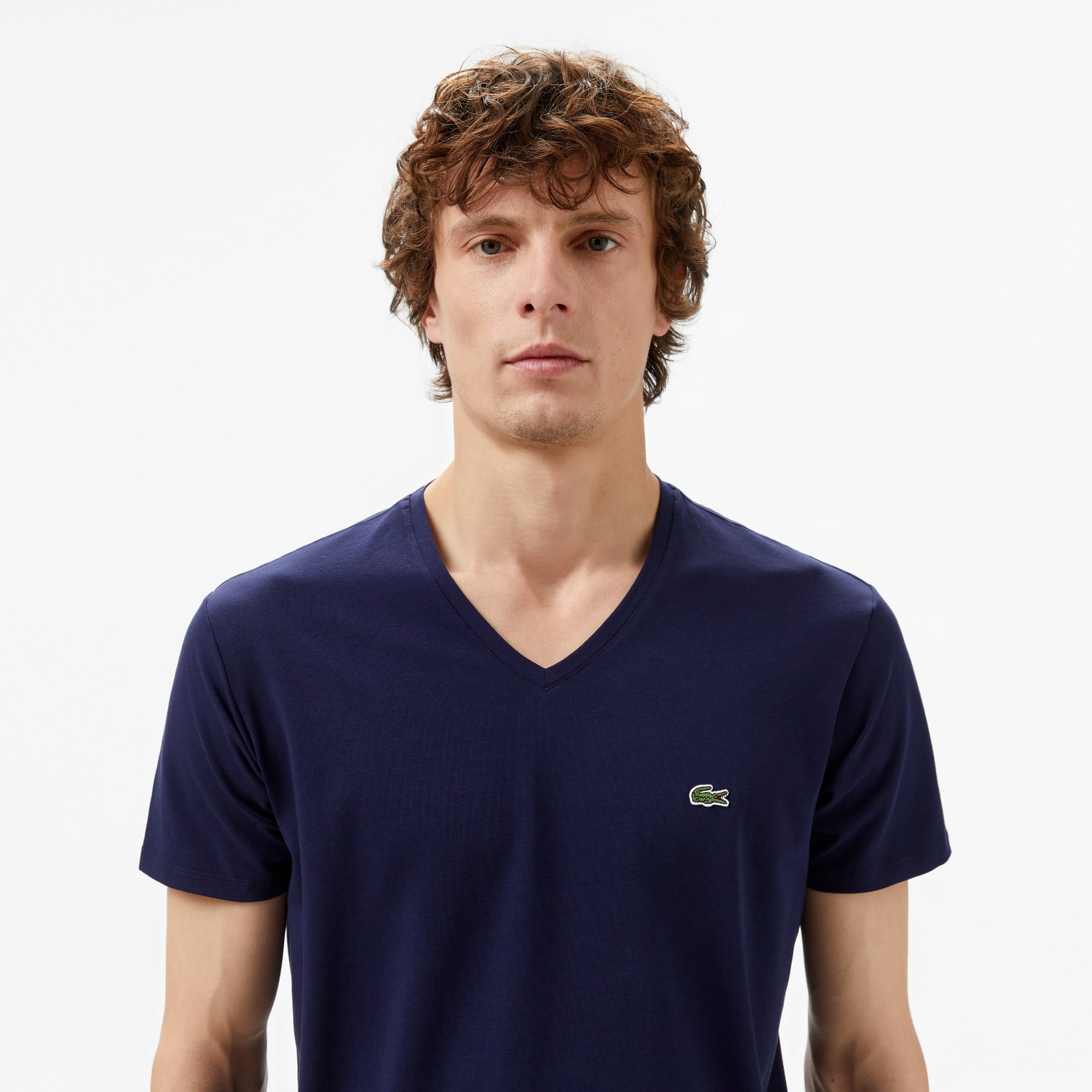 Erkek Slim Fit V yaka Lacivert T-Shirt