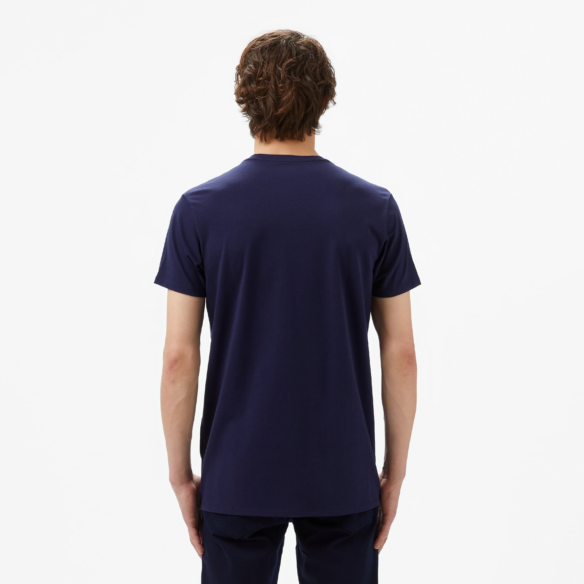 Erkek Slim Fit V yaka Lacivert T-Shirt