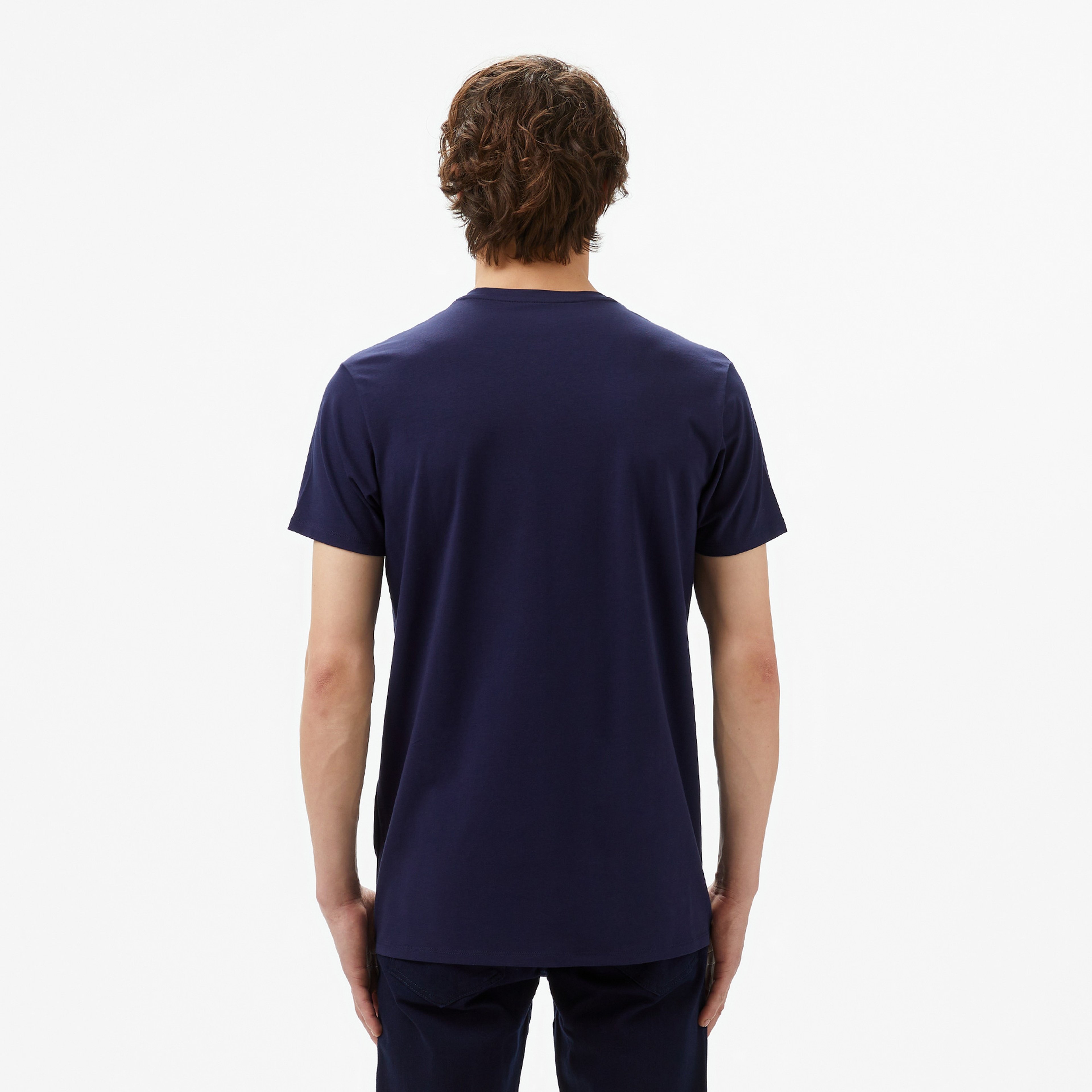 Erkek Slim Fit V yaka Lacivert T-Shirt