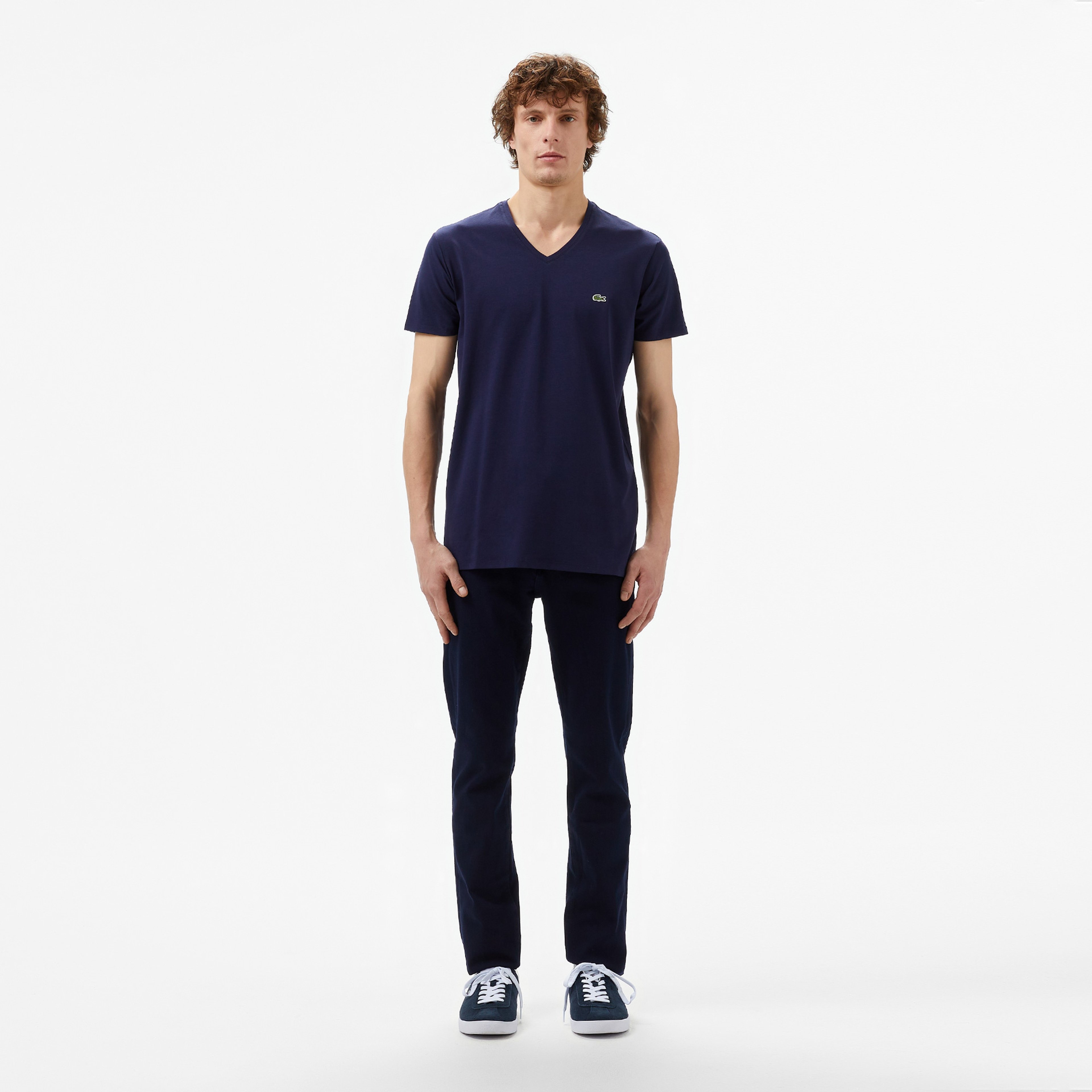 Erkek Slim Fit V yaka Lacivert T-Shirt