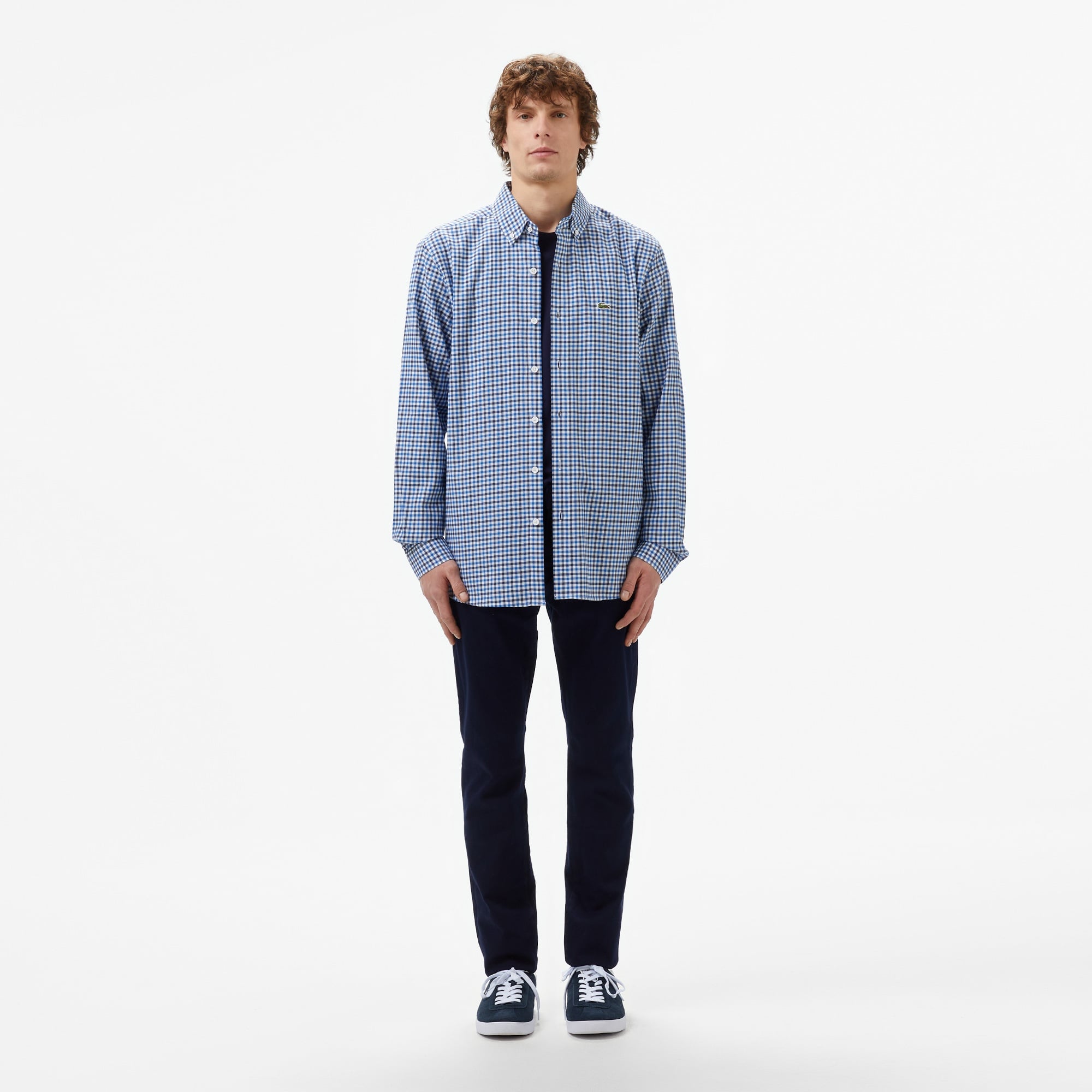 Erkek Slim Fit Uzun Kollu Bisiklet Yaka Lacivert T-Shirt