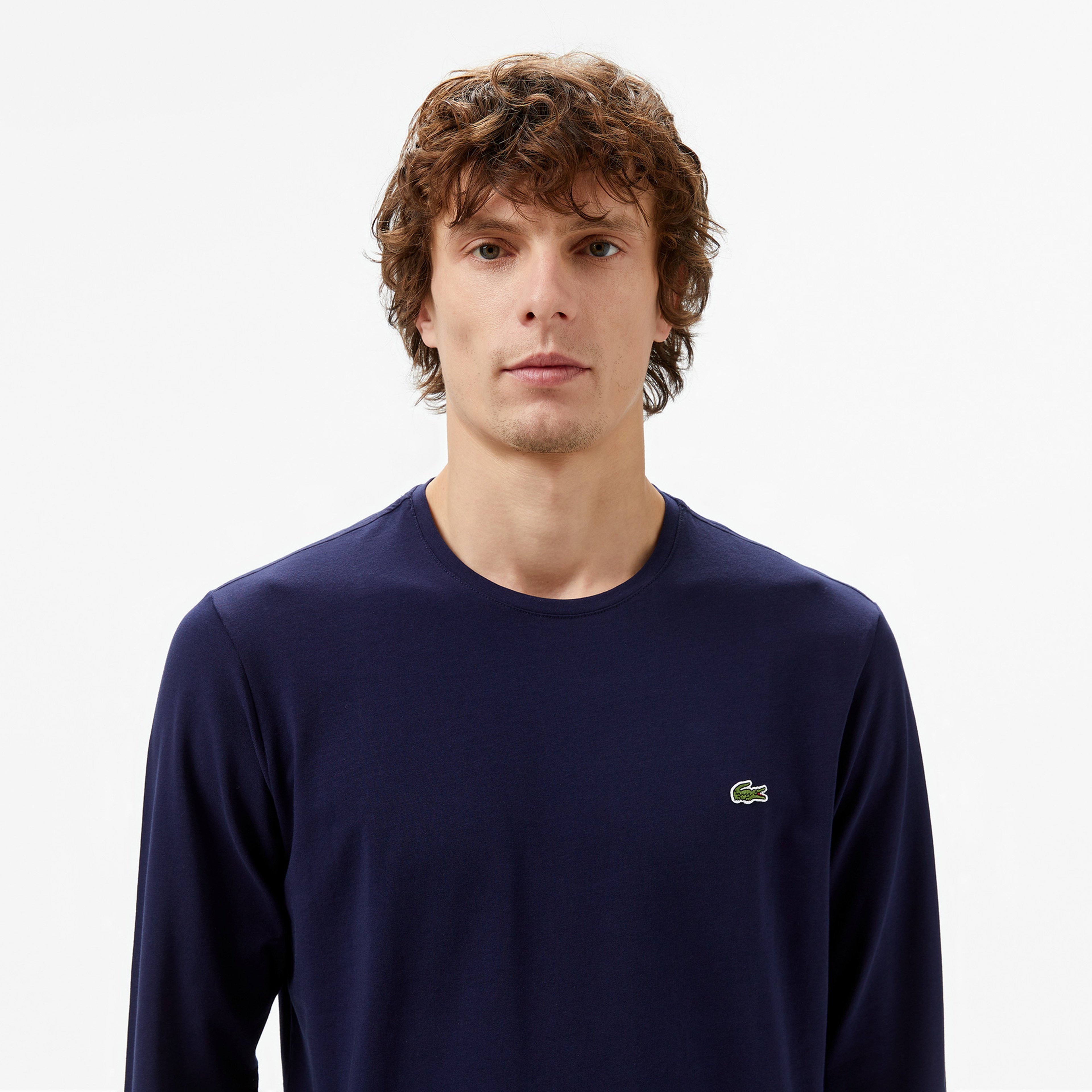 Erkek Slim Fit Uzun Kollu Bisiklet Yaka Lacivert T-Shirt