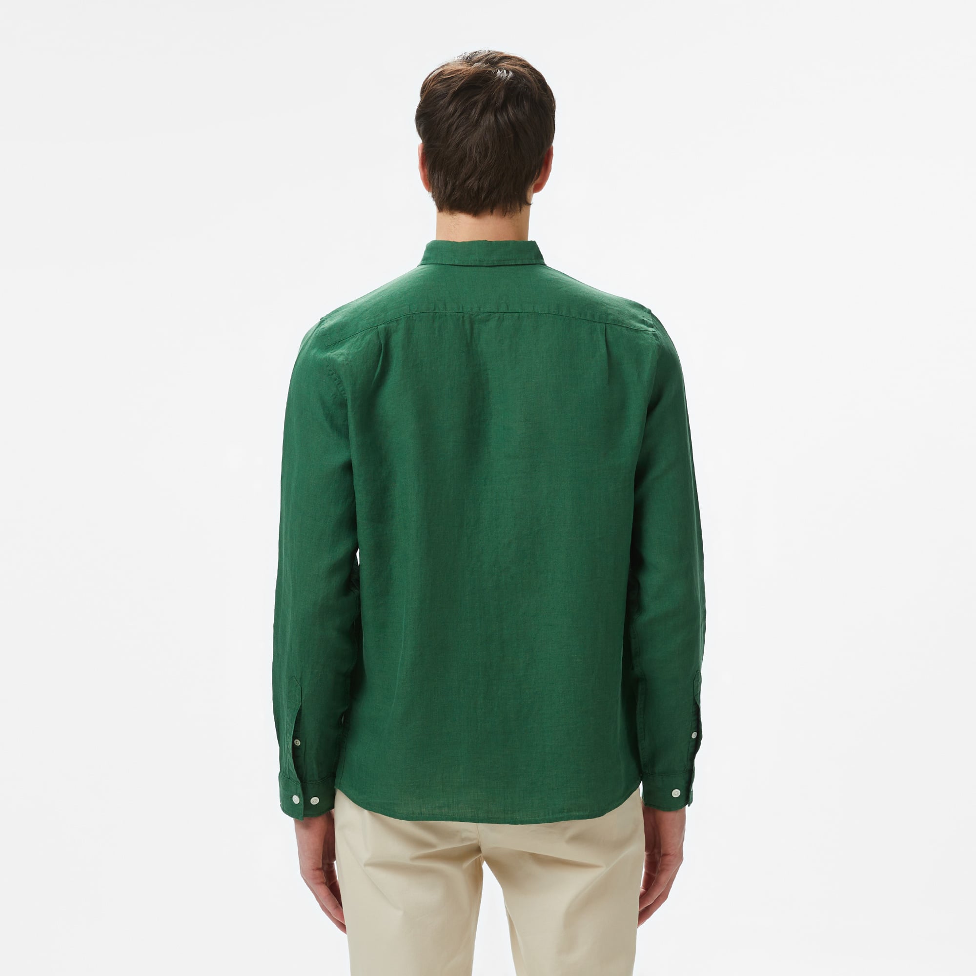 Lacoste Erkek Regular Fit Düğmeli Yaka Keten Koyu Yeşil Gömlek görsel 3