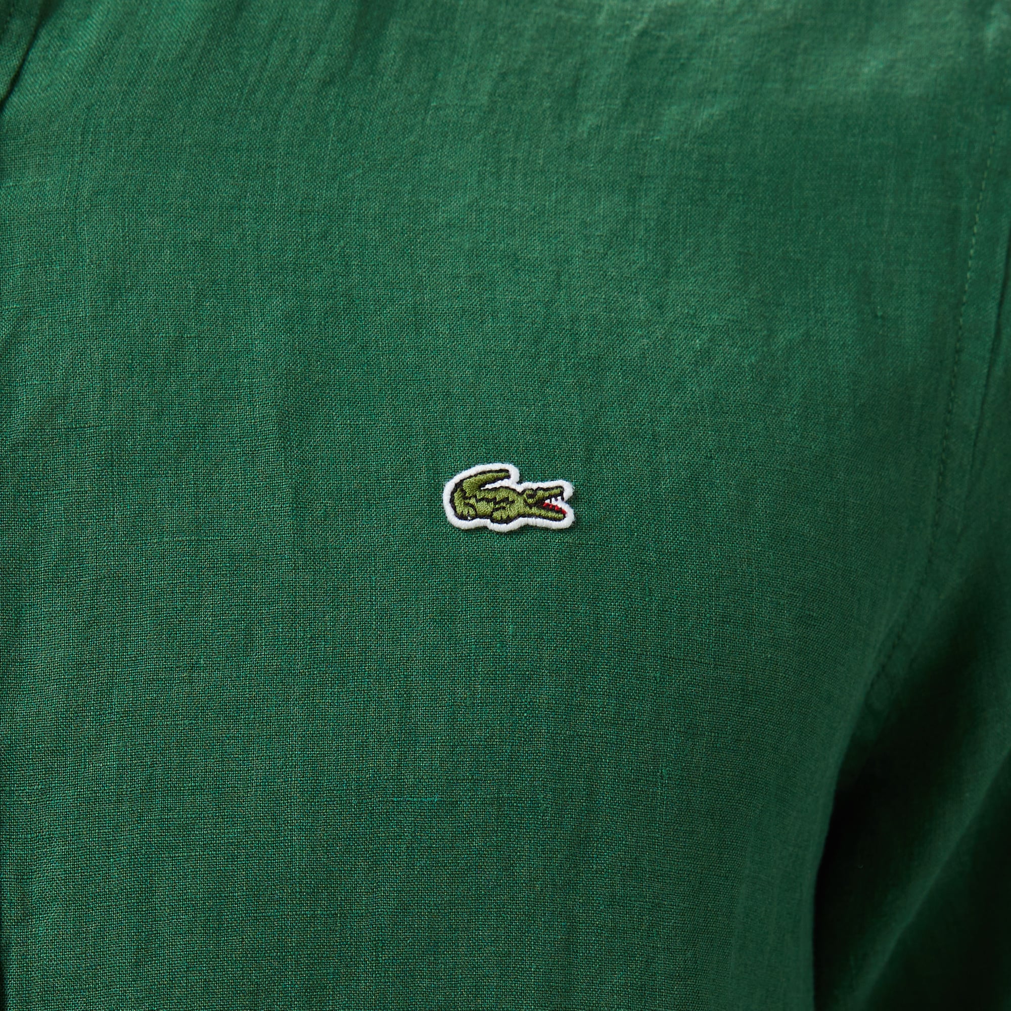 Lacoste Erkek Regular Fit Düğmeli Yaka Keten Koyu Yeşil Gömlek görsel 5