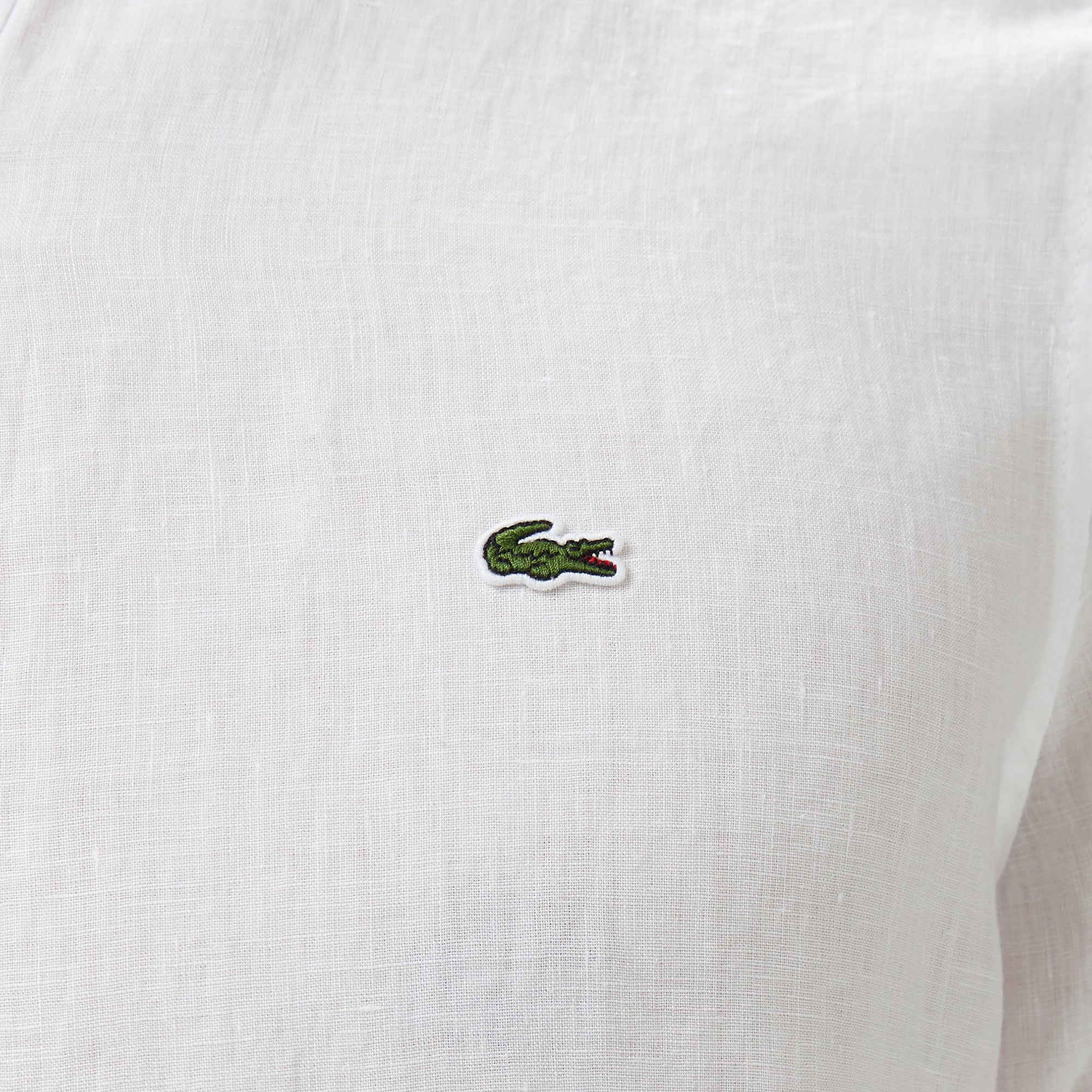 Lacoste Erkek Regular Fit Düğmeli Yaka Keten Beyaz Gömlek görsel 5