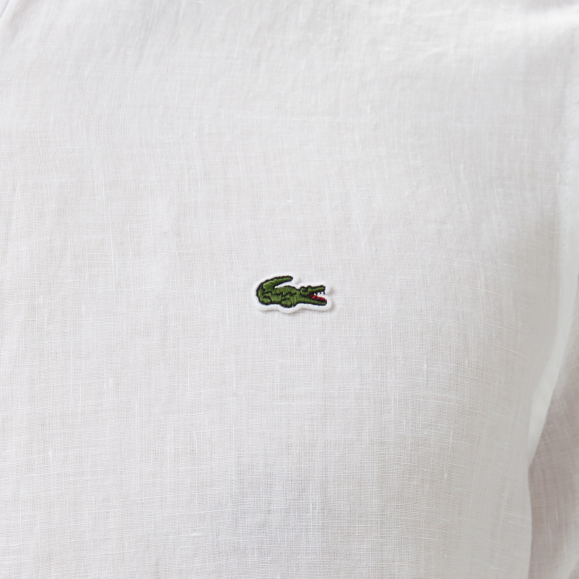 Erkek Regular Fit Düğmeli Yaka Keten Beyaz Gömlek